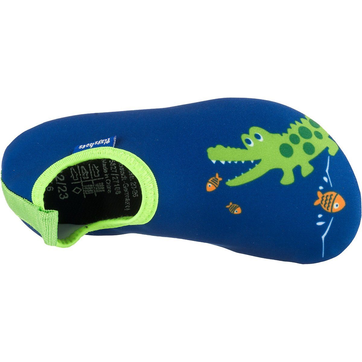 Barfuß-Schuh Krodkodil-blau Wasserschuhe mit Schwimmschuhe, Passform, rutschhemmender Badeschuhe Motiv flexible Playshoes Sohle Badeschuh