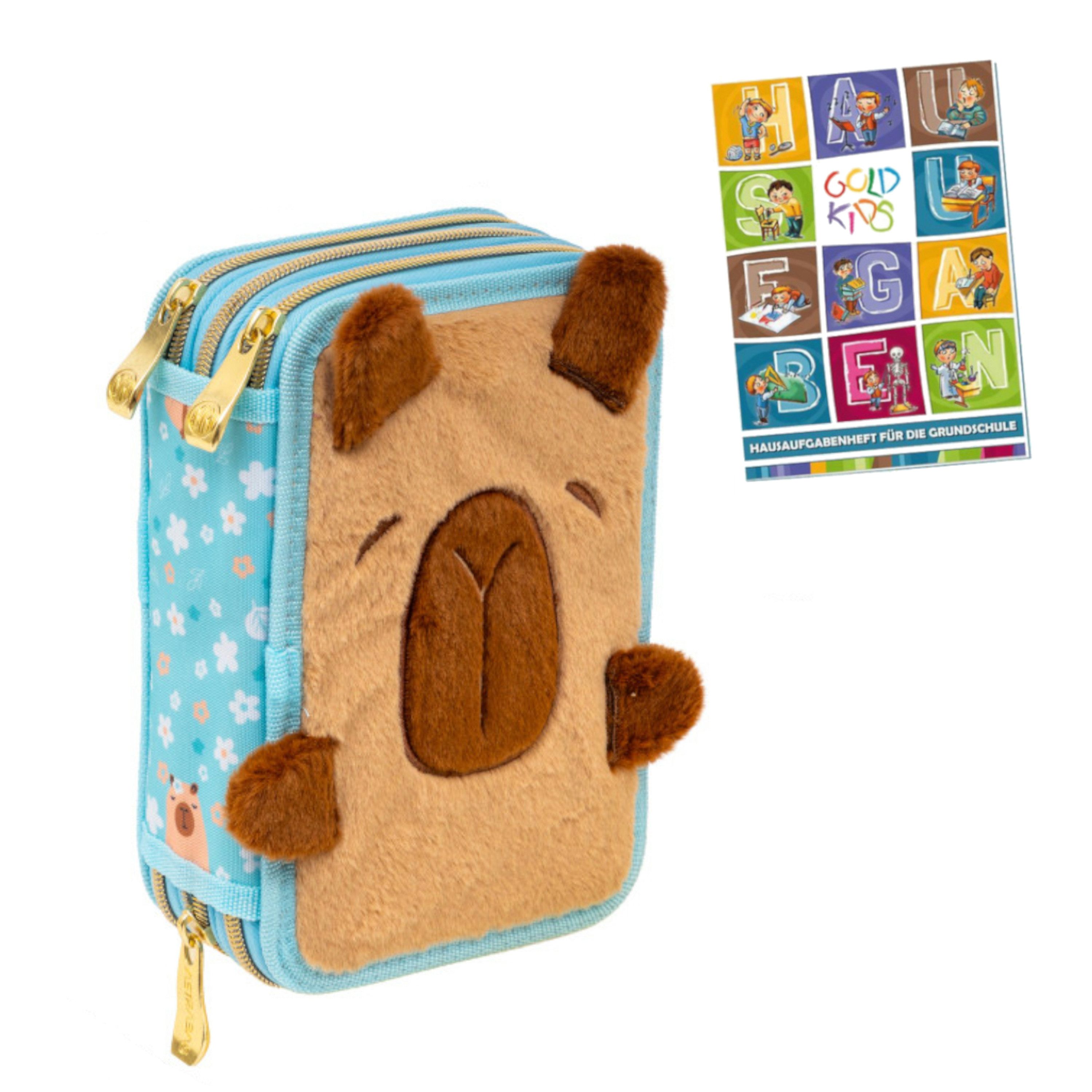 GOLDKIDS Federmäppchen 3 Fächer - Mäppchen für Mädchen -, (Federmappe 3-Fach Federtasche Gefüllte Schüleretui, Schulmäppchen und Hausaufgabenheft)