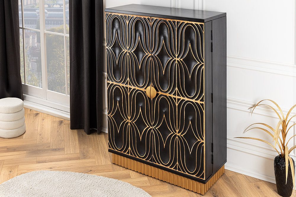 riess-ambiente Barschrank PIAZZA SAN MARCO 140cm grau/gold - Mango, massiv, 3D-Design, handmade (Einzelartikel, 1-St) Massiver Spirituosenschrank- ideal f. stilvolle Hausbars & edle Gläser