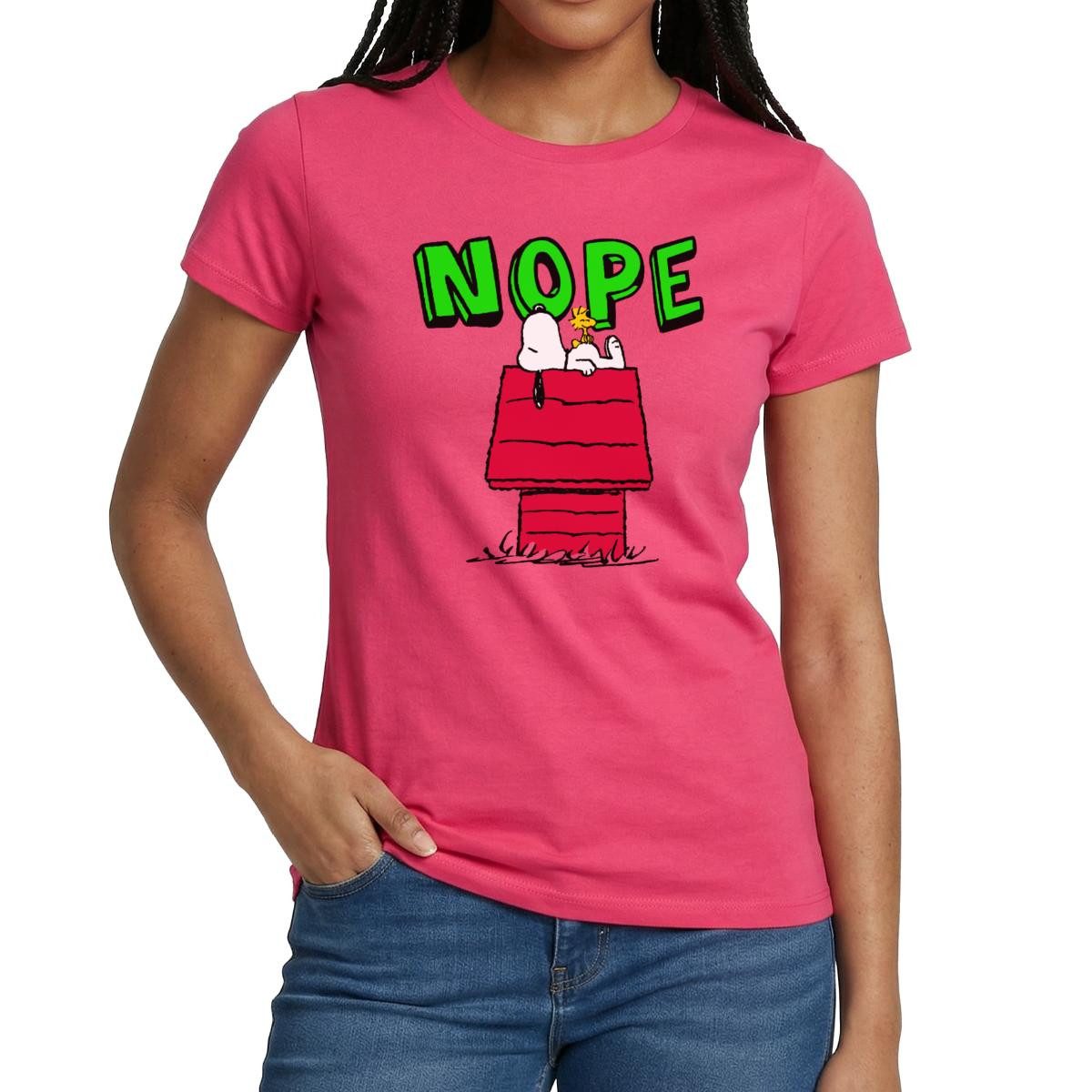 Spreadshirt T-Shirt Peanuts Snoopy Nope Nö Lustig Frauen T-Shirt (1-tlg)