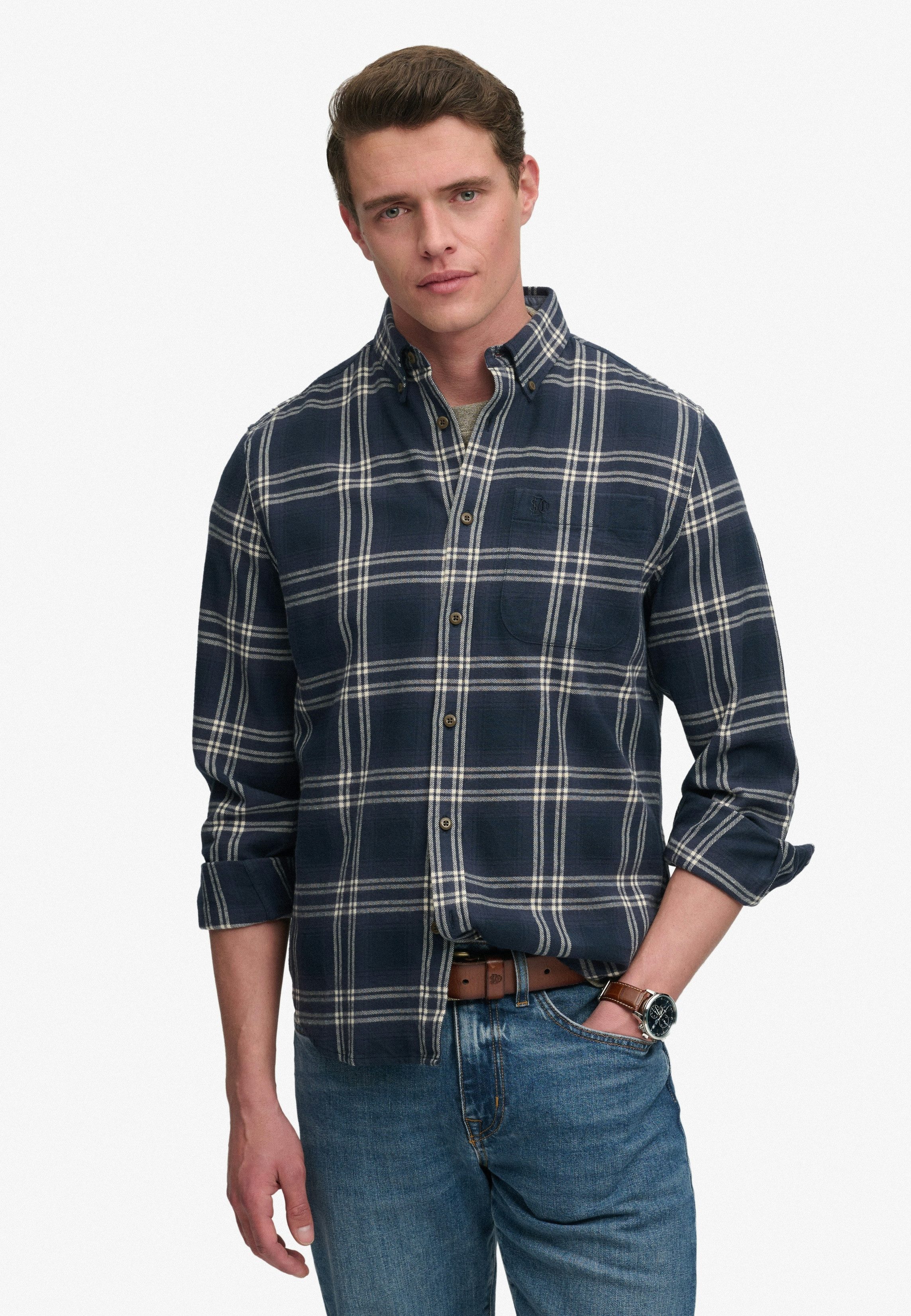 Superdry Herren Baumwoll-holzfällerhemd mit Langen Ärmeln Navy - Größe: Xxl