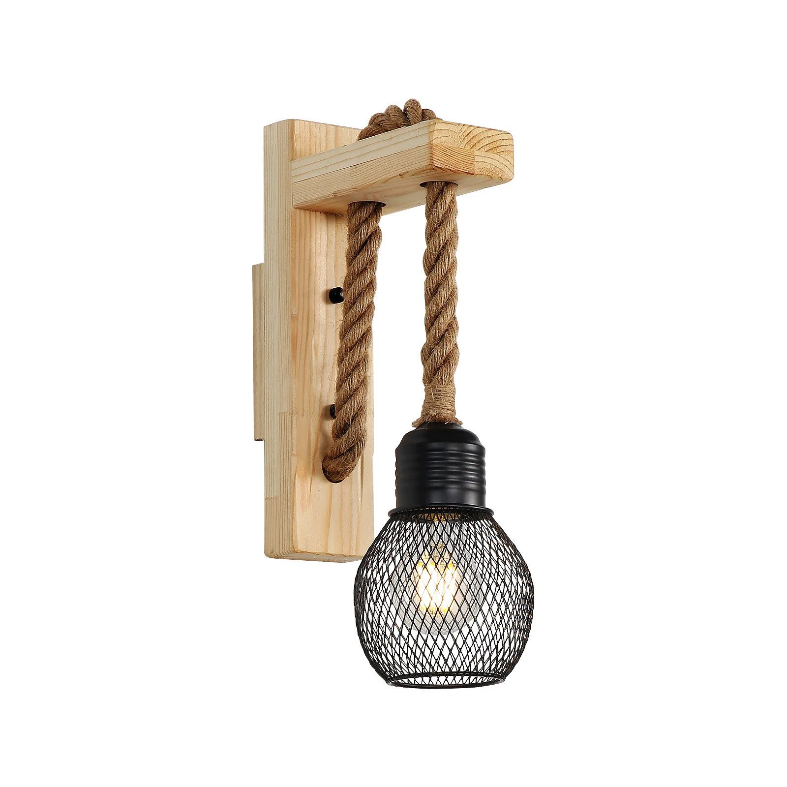 Riserva Wandleuchte Industrielle Wandlampe Metall Holz, E27, Schwarz, 19x8cm