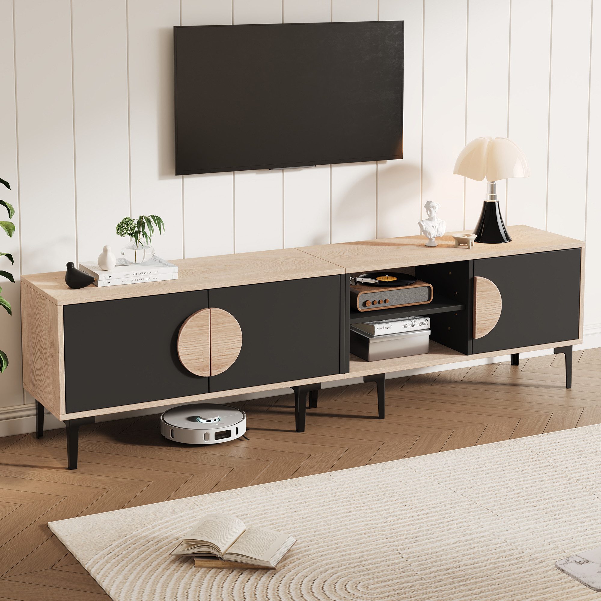 BlingBin TV-Schrank Lowboard TV-Ständer für Wohnzimmer, TV-Board (TV-Schrank, 1-St., TV-Möbel, 180 x 35 x 49 cm) mit 2 Schränke,TV-Board mit offene Ablagefächer, für 80-Zoll-Fernseher