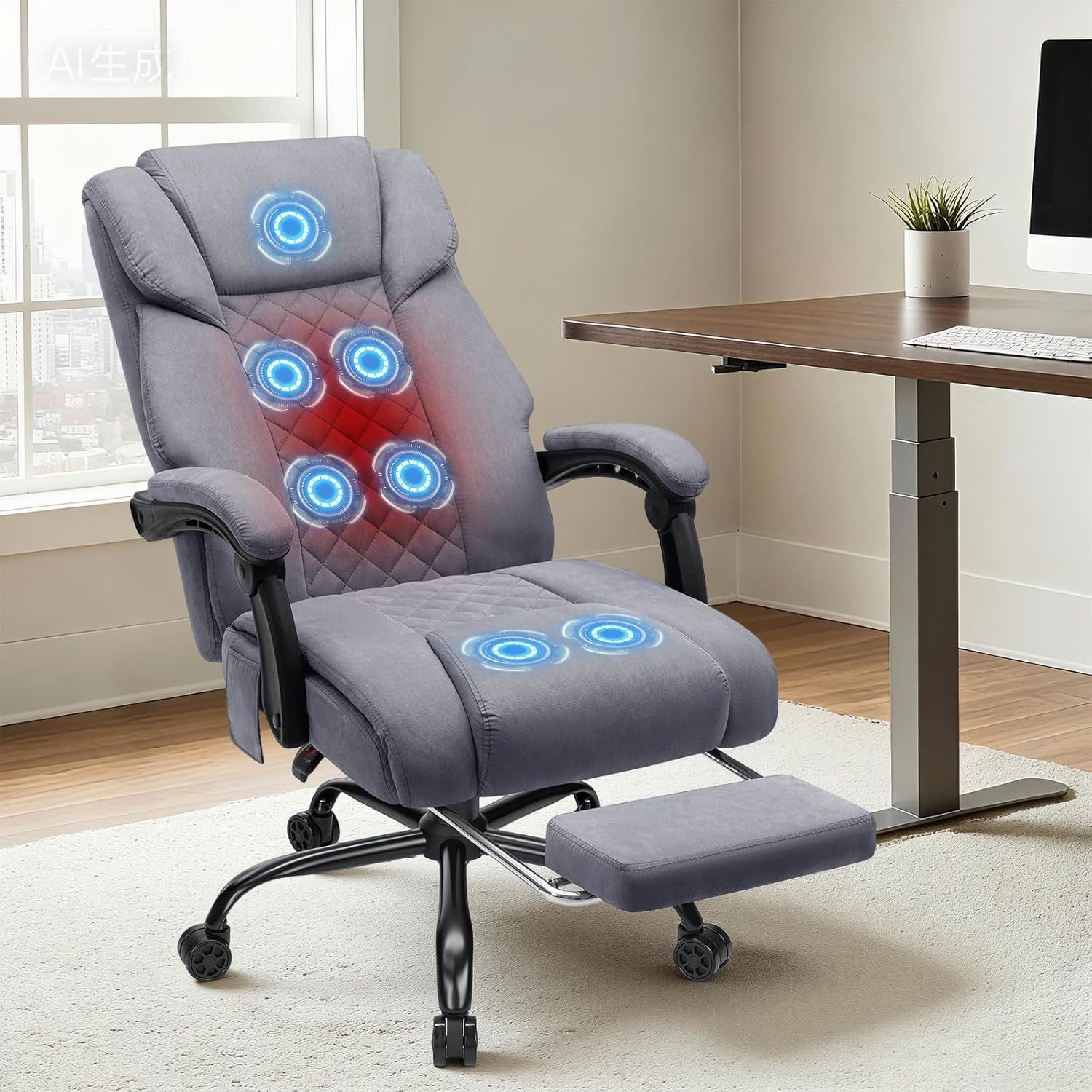 Insma Gaming-Stuhl (Ergonomisch Massage-Bürostuhl), mit Heizfunktion, verstellbarer Kopf & Fußstütze bis 180kg