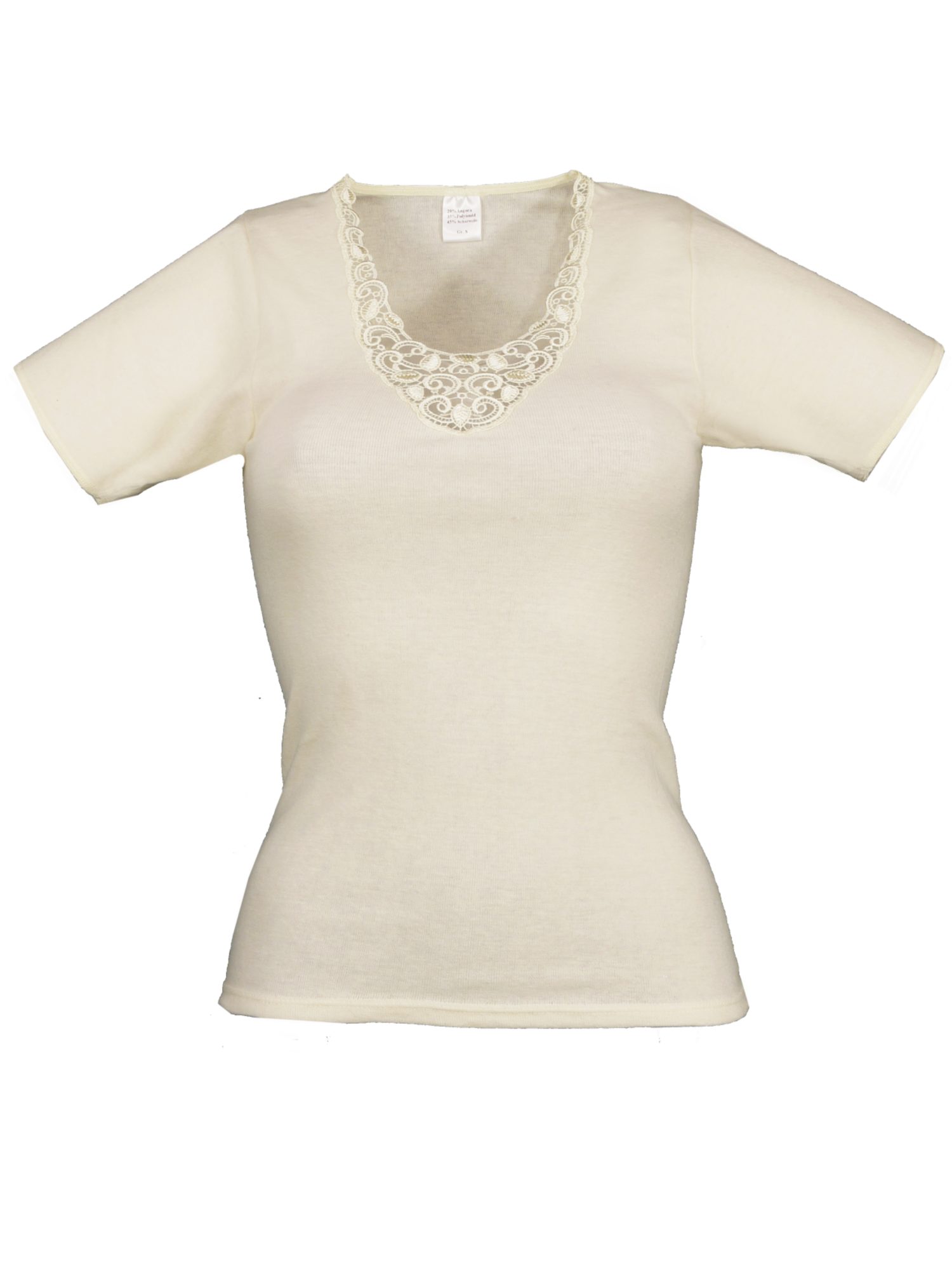 wobera NATUR Spitzenshirt mit schöner Spitze mit 1/2 Arm mit Schurwolle GOTS&Seide