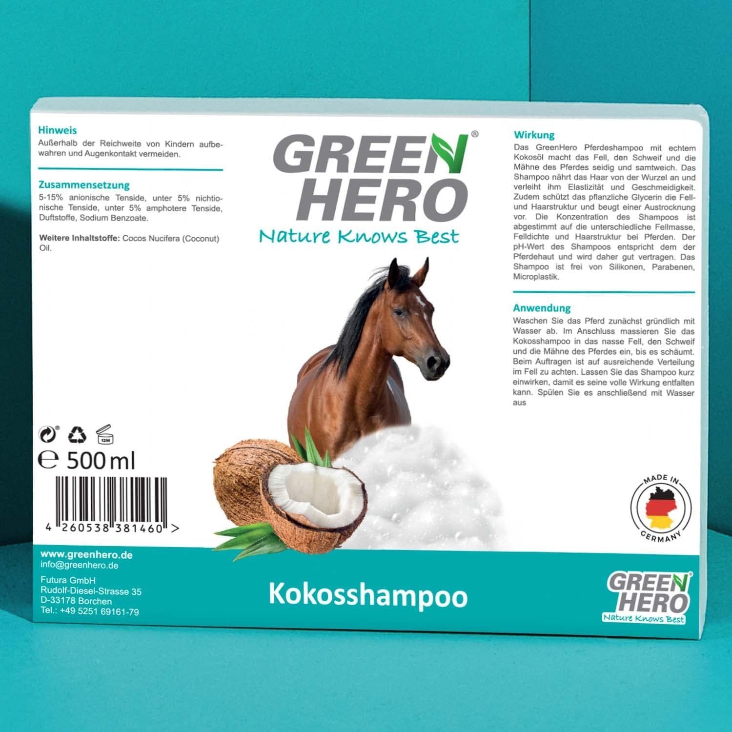 natürliches ml GreenHero für Kokosöl, Pferde - 500 Kokosshampoo Tiershampoo