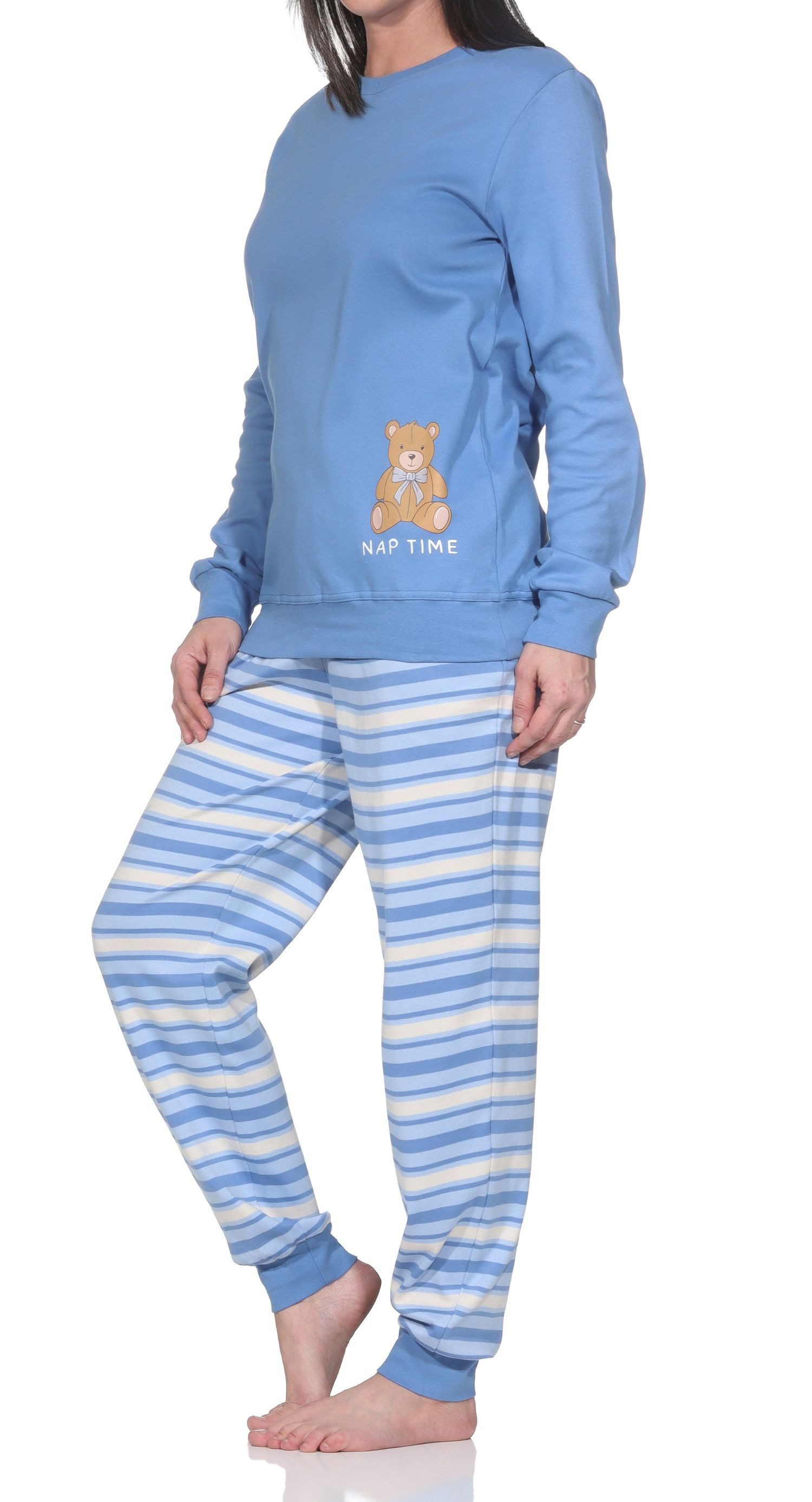 Normann Pyjama Normann Damen Pyjama in Kuschel Interlock Qualität + Teddybär Motiv – Bild 2 von 5