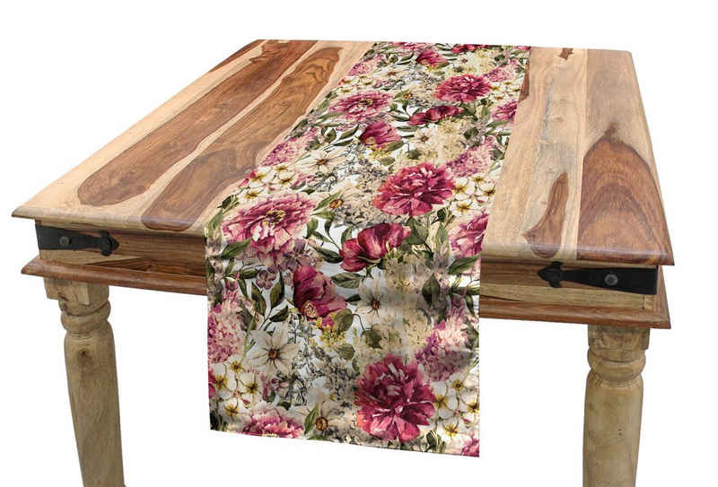 Abakuhaus Tischläufer Esszimmer Küche Rechteckiger Dekorativer Tischläufer, Blumen Motley Frühlings-Blumen-Blätter
