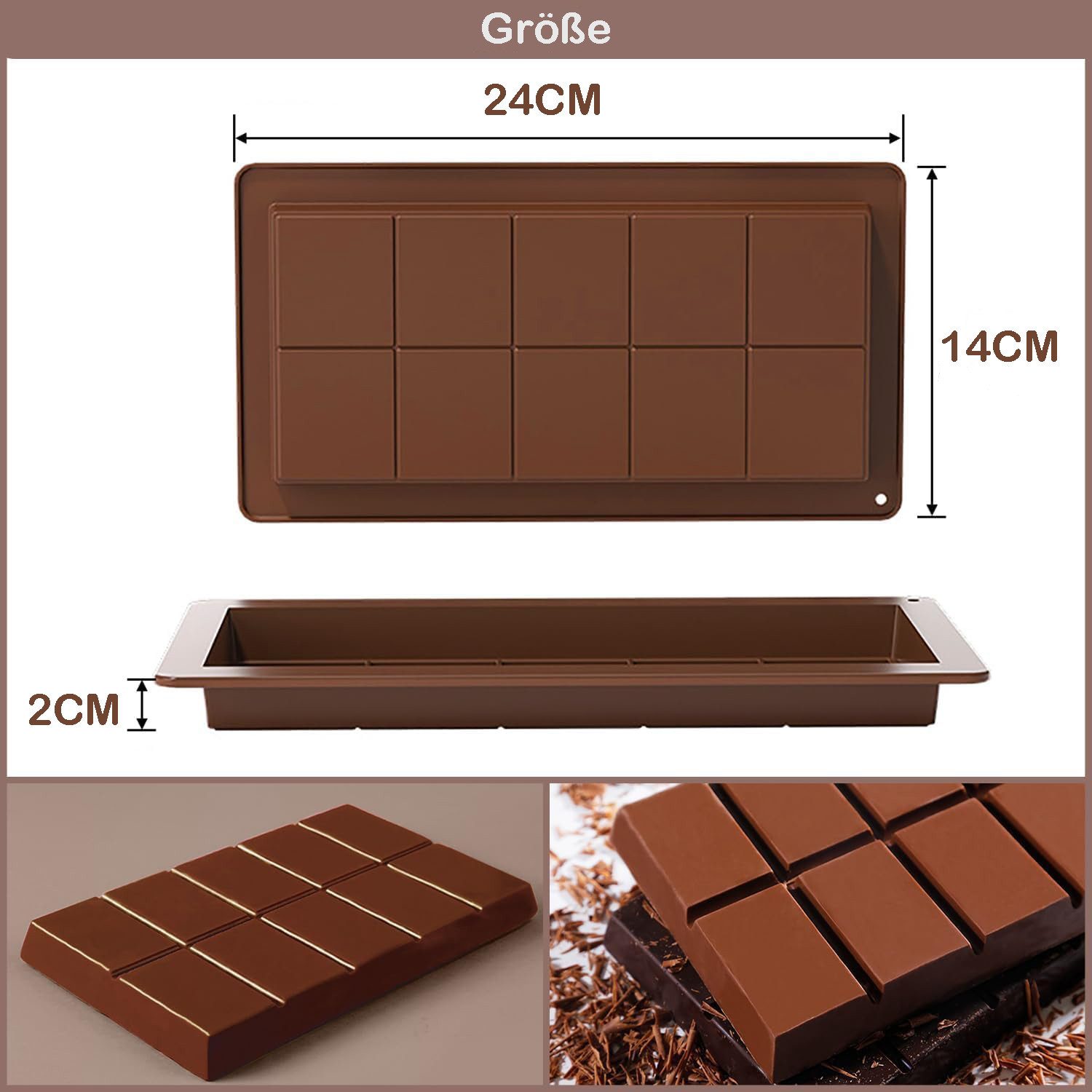 ANYSUN Schokoladenform Silikon Schokoladenform für dicke Tafeln und Süßigkeiten, Extra tiefe Silikonform für Schokoladentafeln und Pralinen