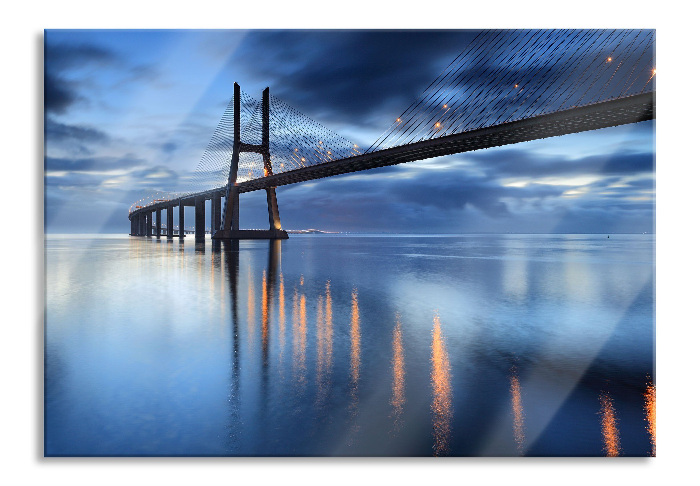 und Ponte Lissabon, Echtglas, Vasco St), Vasco Aufhängungen da Abstandshalter inkl. Ponte da Gama Pixxprint (1 Lissabon Gama Glasbild Glasbild aus