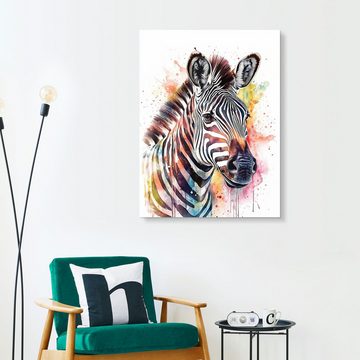 Posterlounge Acrylglasbild Olga Telnova, Buntes Aquarell-Zebra, Mädchenzimmer Malerei