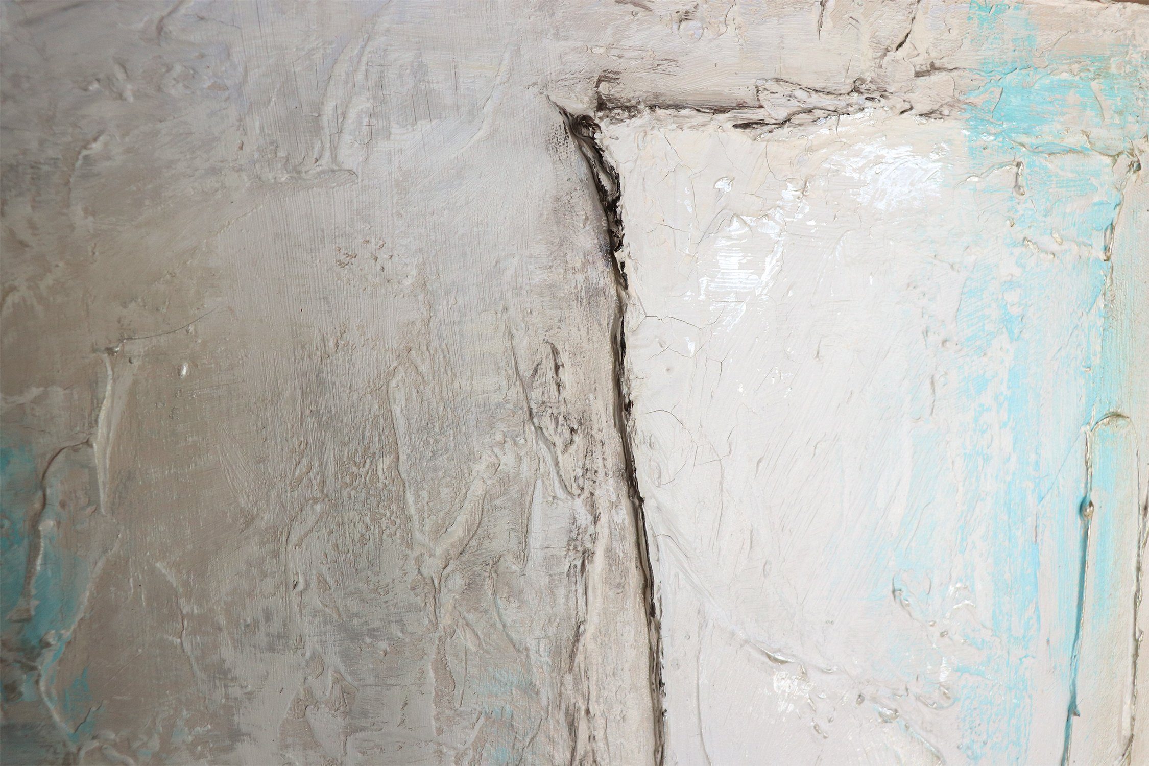 YS-Art Gemälde Stabilität, Bild Gold mit Rahmen Handgemalt Weiß Abstraktes Leinwand