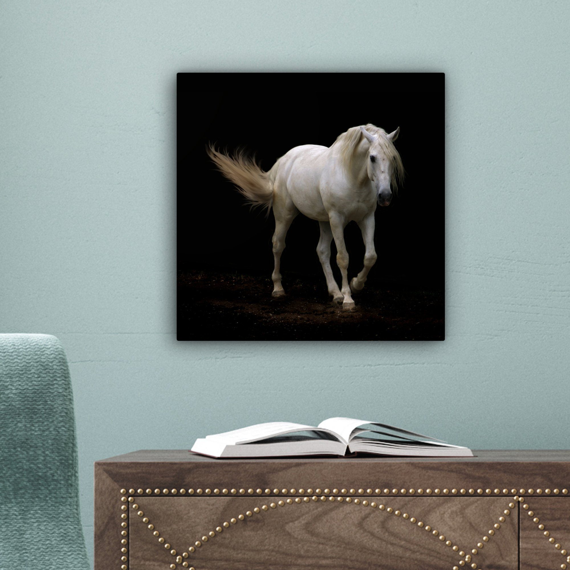Schlafzimmer, - OneMillionCanvasses® cm für (1 Schwarz, Leinwand 20x20 St), Nutztiere Pferde Leinwandbild Bilder - Wohnzimmer