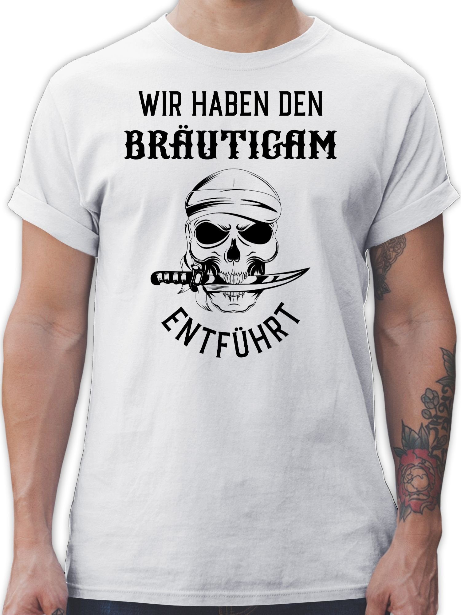 Shirtracer T-Shirt Wir haben den Bräutigam entführt Piratenkopf JGA Männer 02 Weiß