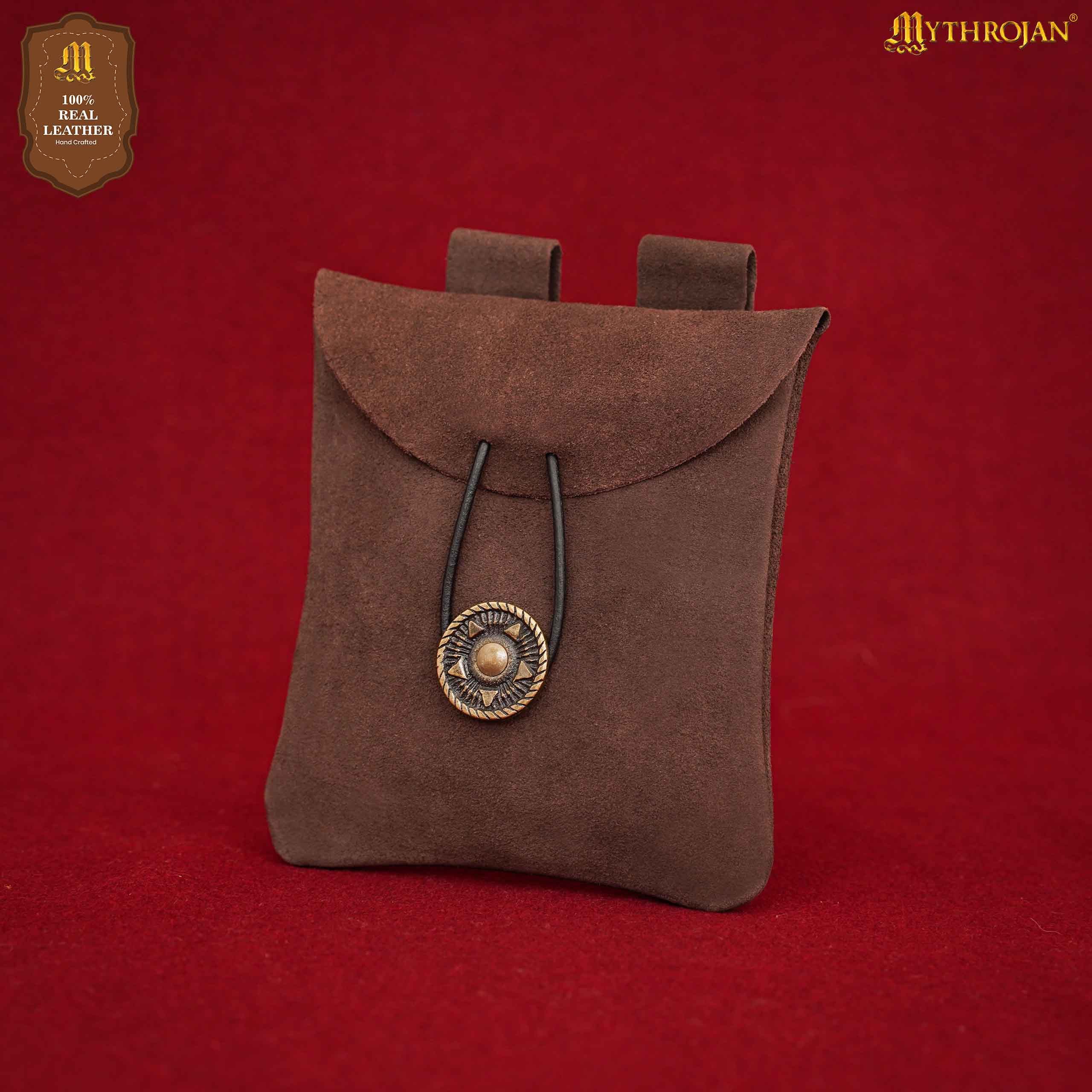 Mythrojan Gürteltasche Mittelalterlicher Beutel aus Wildleder Schokobraun