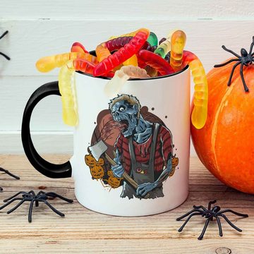 GRAVURZEILE Tasse mit Motiv im Zombie Design, Keramik, Farbe: Schwarz & Weiß