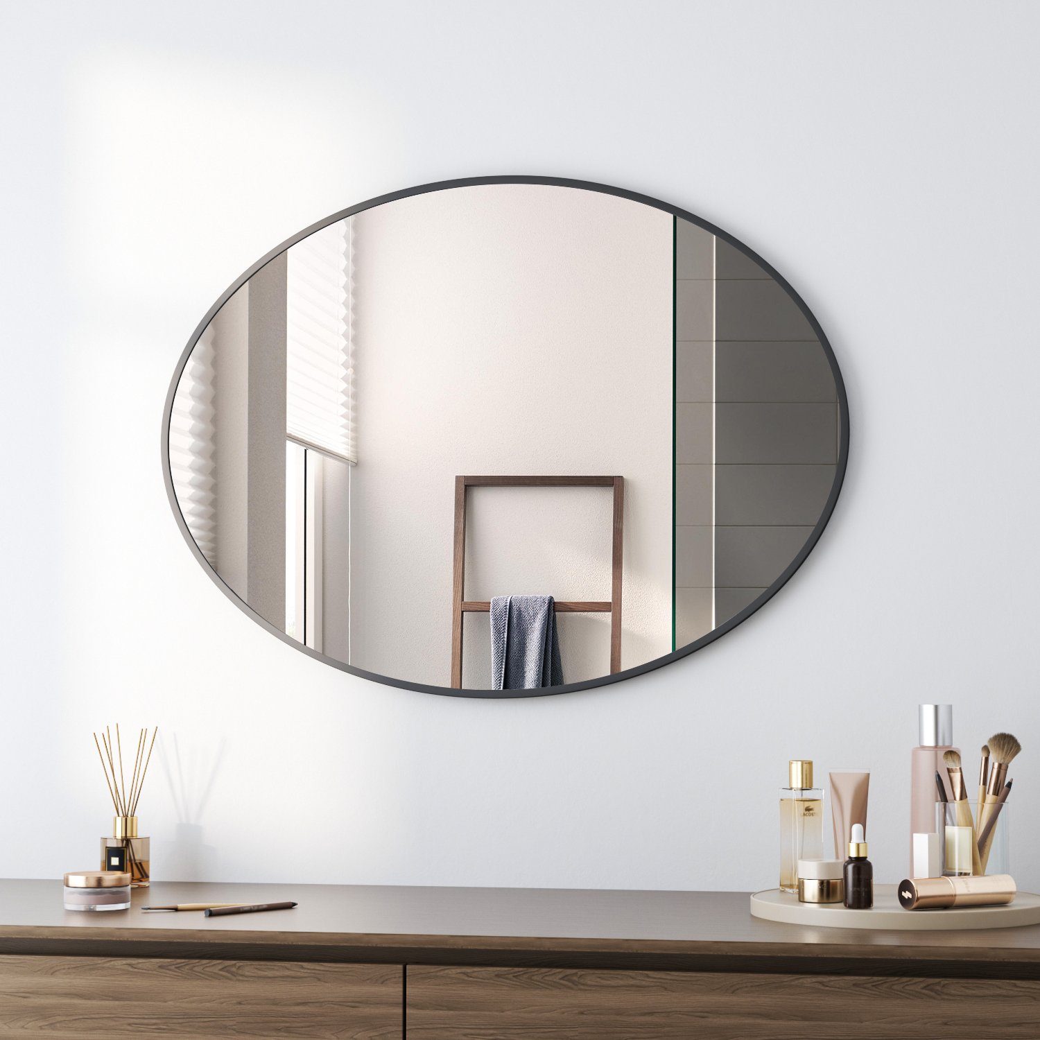 Boromal Dekospiegel Kosmetikspiegel Schwarz Flurspiegel Rund 50x70 60x80 Ov günstig online kaufen