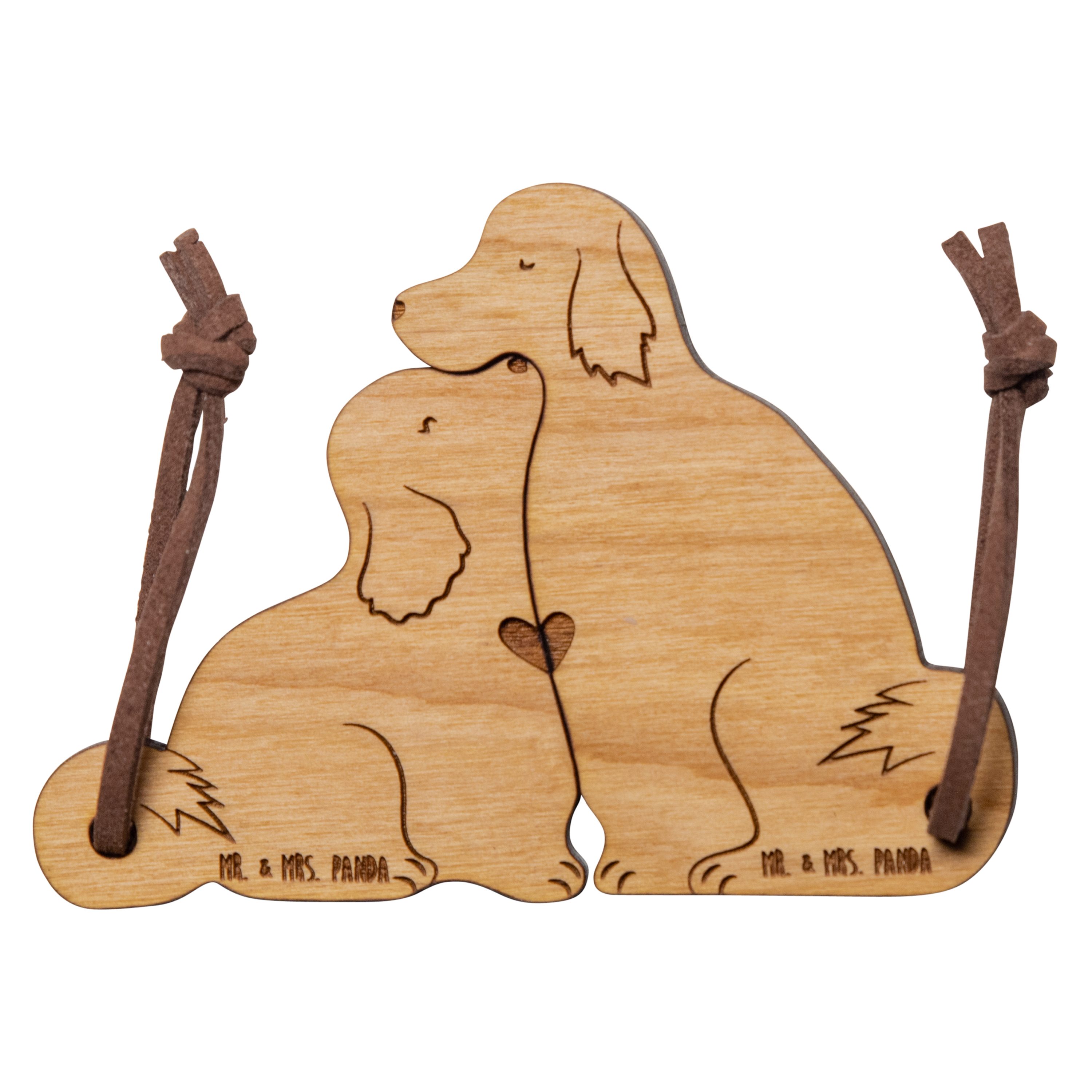 Mr. & Mrs. Panda Schlüsselanhänger Hund Zweisamkeit - Geschenk, Paargeschenk, Schlüsselanhänger Paare, H (1-tlg), Hochwertiges Eichenholz