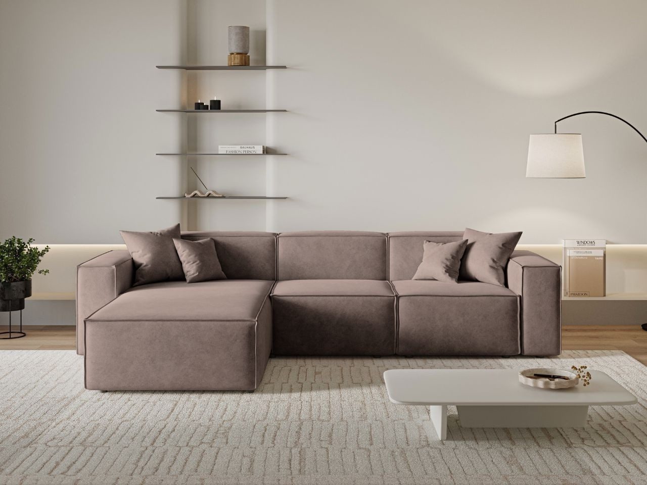 GrainGold Ecksofa L-Form Arizona L, Set, Wellenfederkern, HR-Schaum, Freistehendes