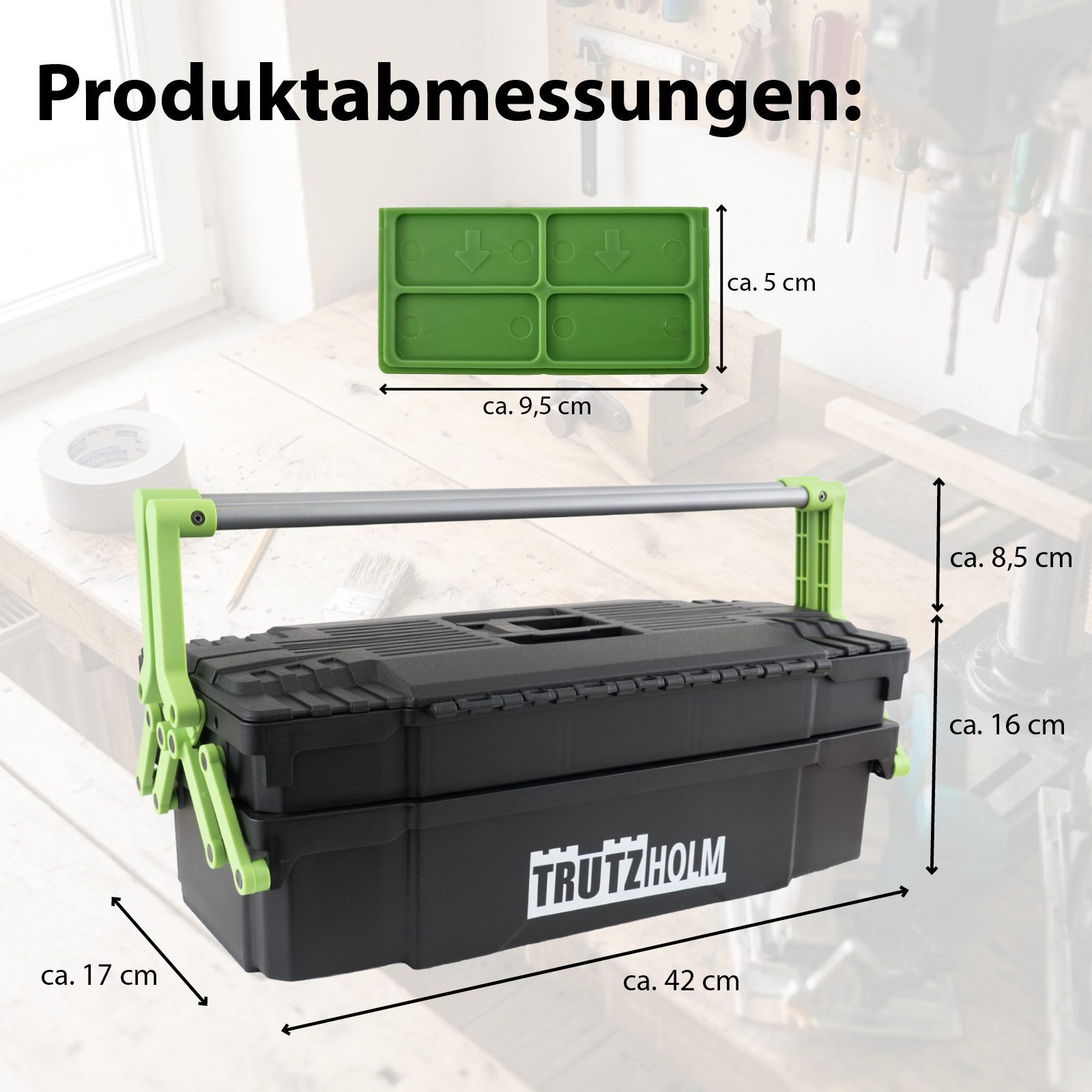TRUTZHOLM Werkzeugkoffer 2-lagig 30kg Traglast 8 Fächer flexibel anpassbar 42x17x16 cm