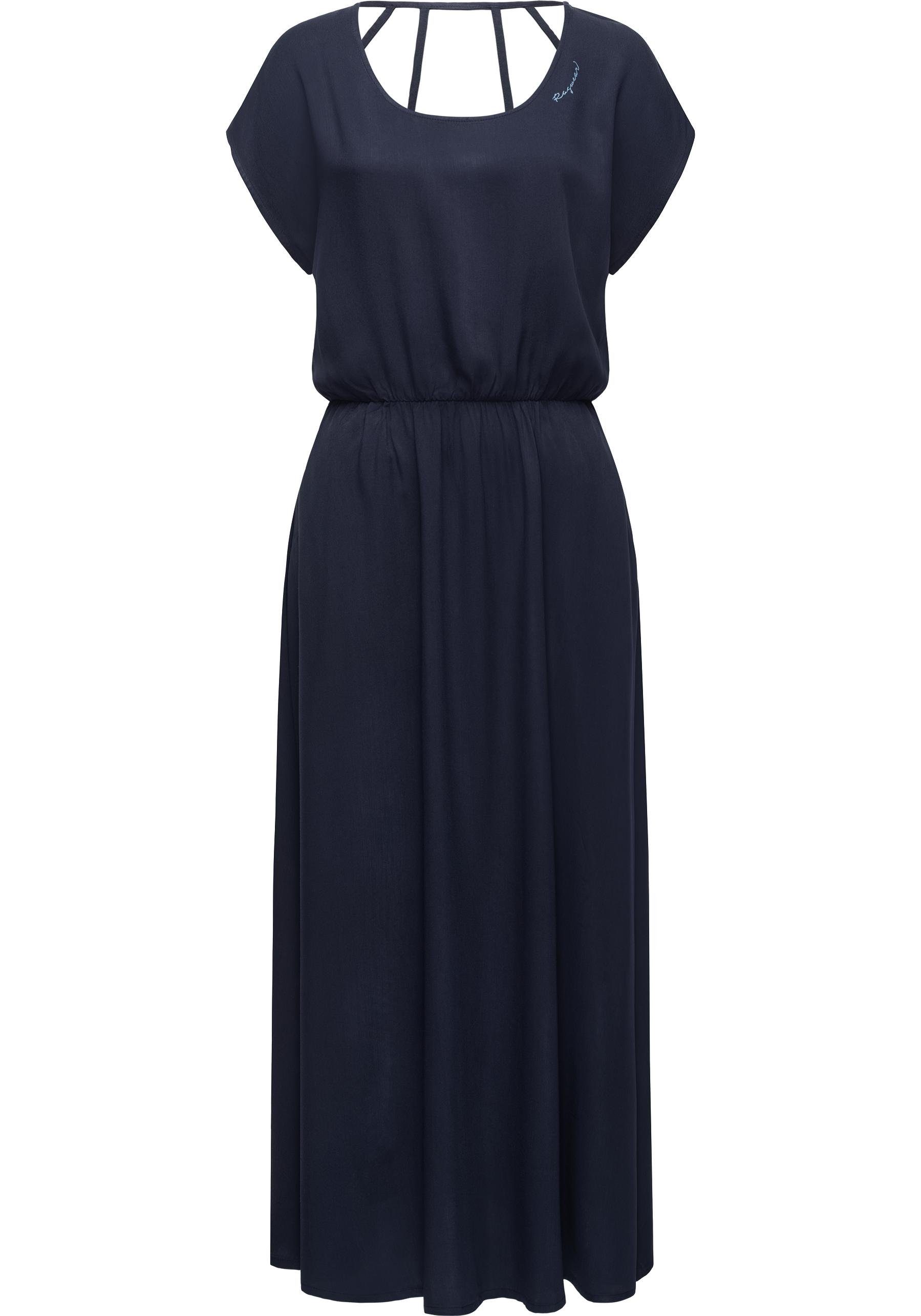 Lalline aus Oberstoff leichtes robustem Shirtkleid Ragwear Wadenlanges Jerseykleid mit Strandkleid Luftig Rückenausschnitt, stylischem