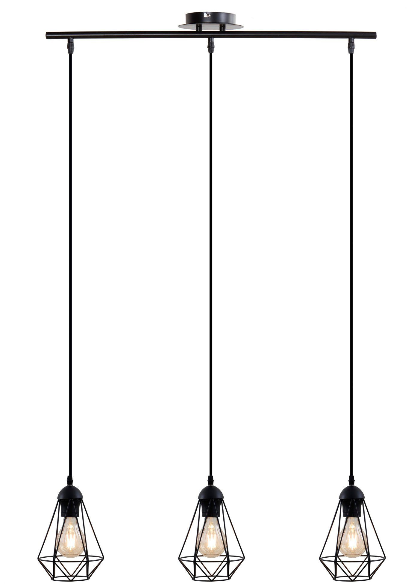 B.K.Licht Pendelleuchte BK_PL1236 Esstischlampe, Retro-Hängelampe, L:70cm ohne (max. Leuchtmittel, Leuchtmittel Drahtkörbe, 40W), Metall, ohne E27, Pendellampe, 3-flammig