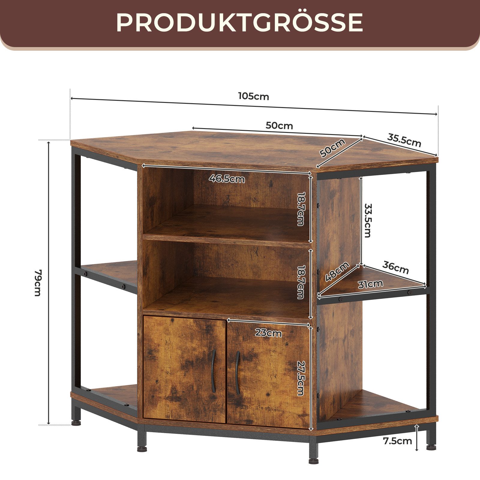 Dripex Lowboard TV Eckschrank mit LED, Industriedesign, 105x50x79 cm, Vinta günstig online kaufen