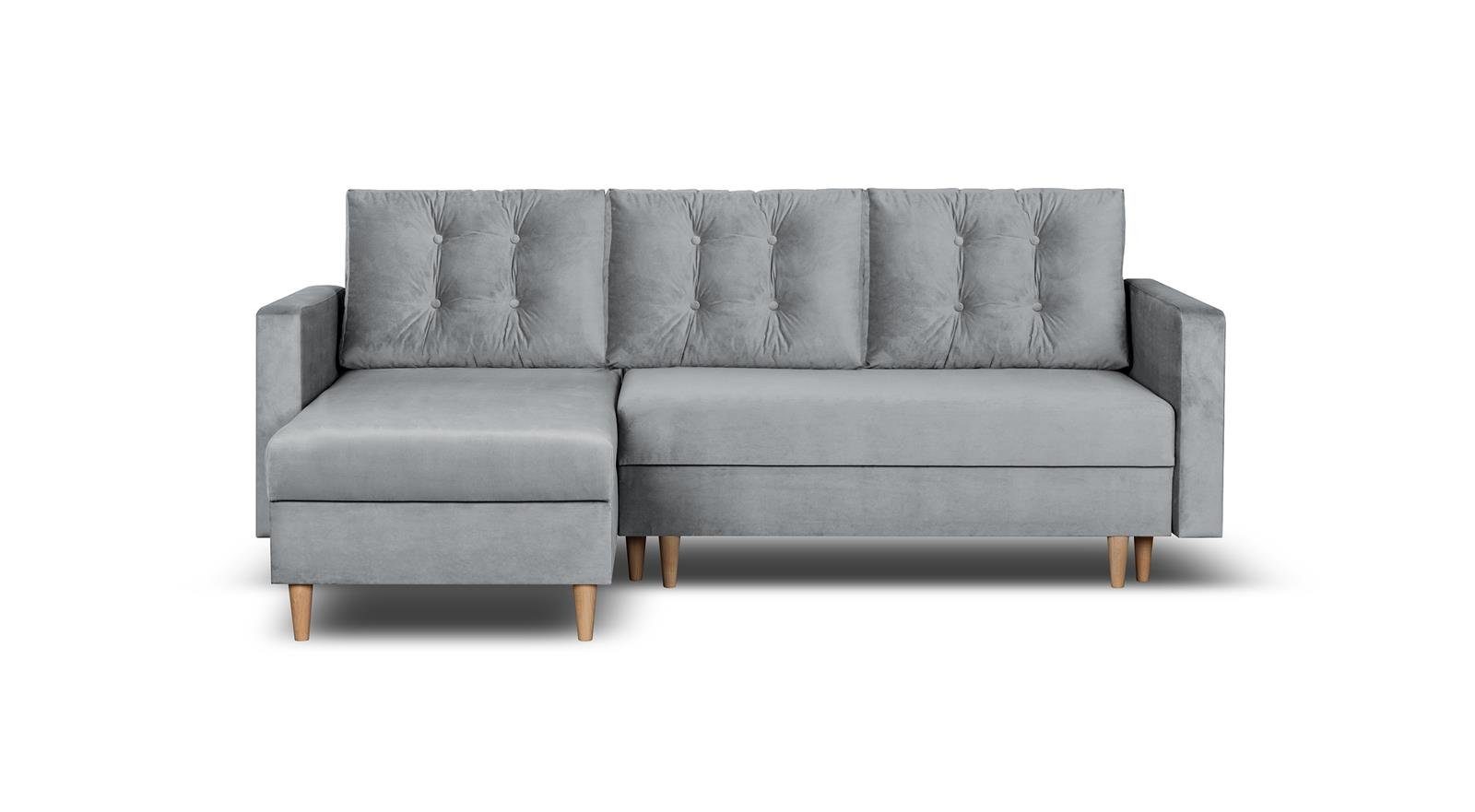 Beautysofa Ecksofa Sigurd, 226 05) für Polsterecke Ecke Grau im mit Schlaffunktion (paros Bettkasten Wohnzimmer, skandinavischen Stil, und cm