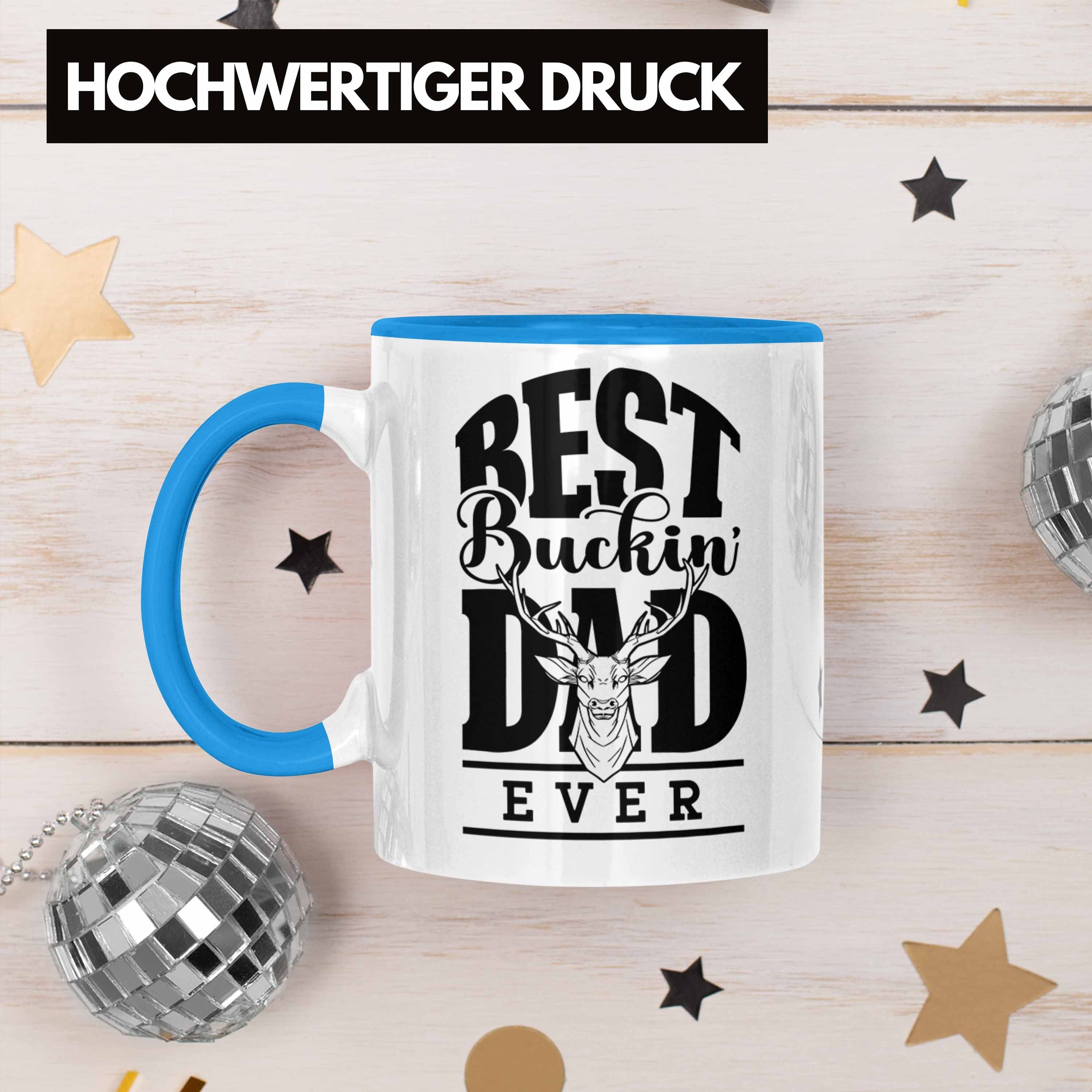 Tasse Trendation Vater "Best Jäger-Tasse Geschenk Dad Vatertag Ever" Buckin Blau