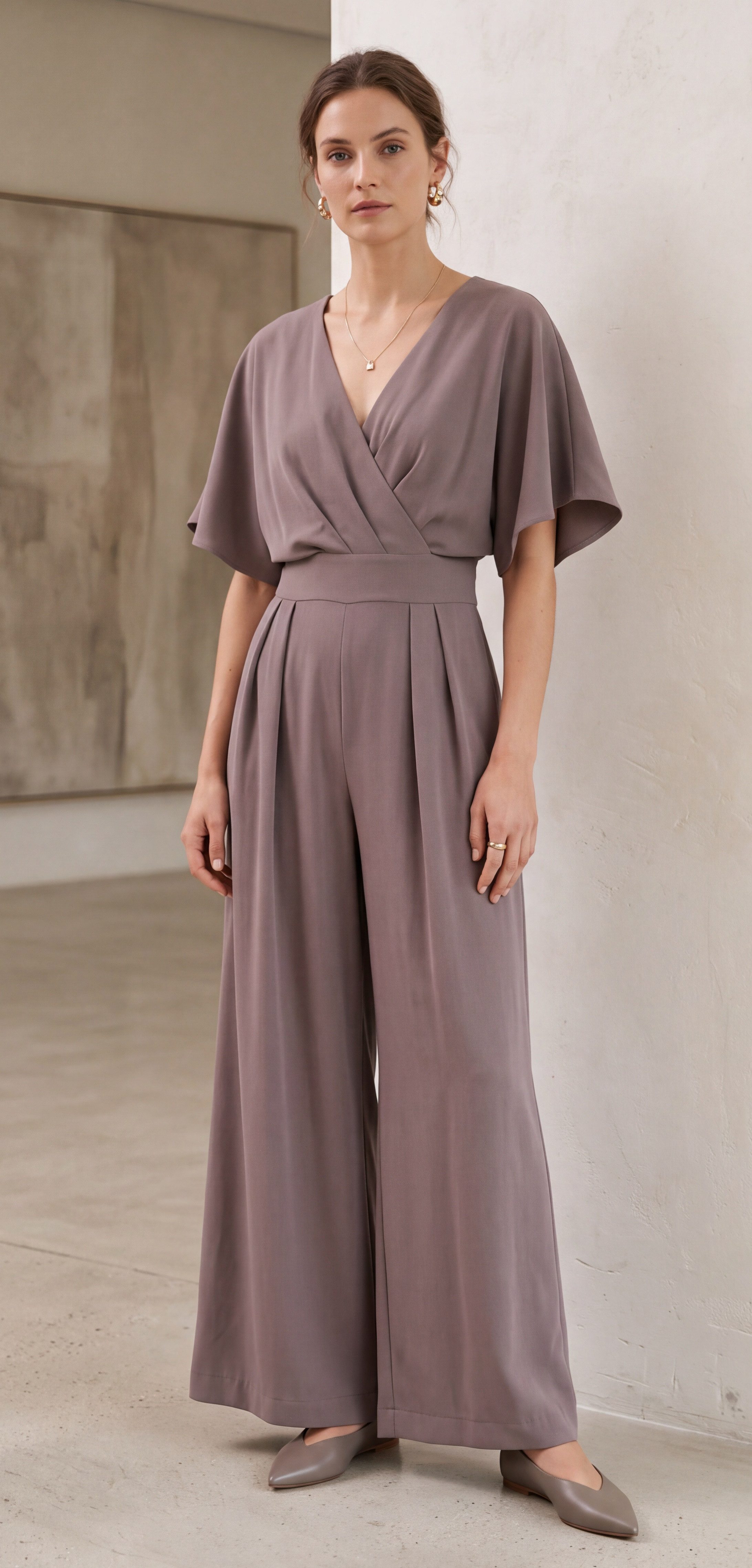 Awama Overall elegant, mit V-Ausschnitt und und weitem Bein