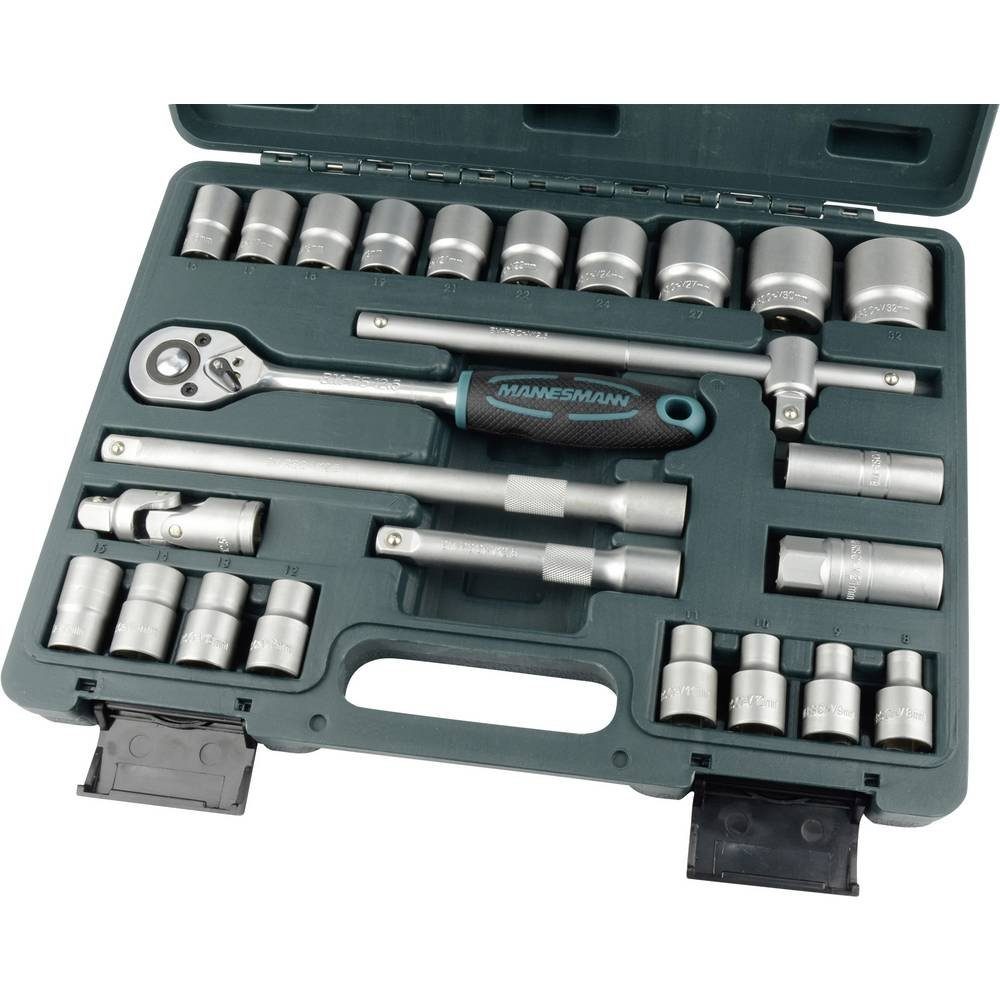 Brüder Mannesmann Werkzeuge Steckschlüssel Steckschlüsselsatz, 1/2″ Zoll, Chrom-Vanadium, 25-teilig M29080
