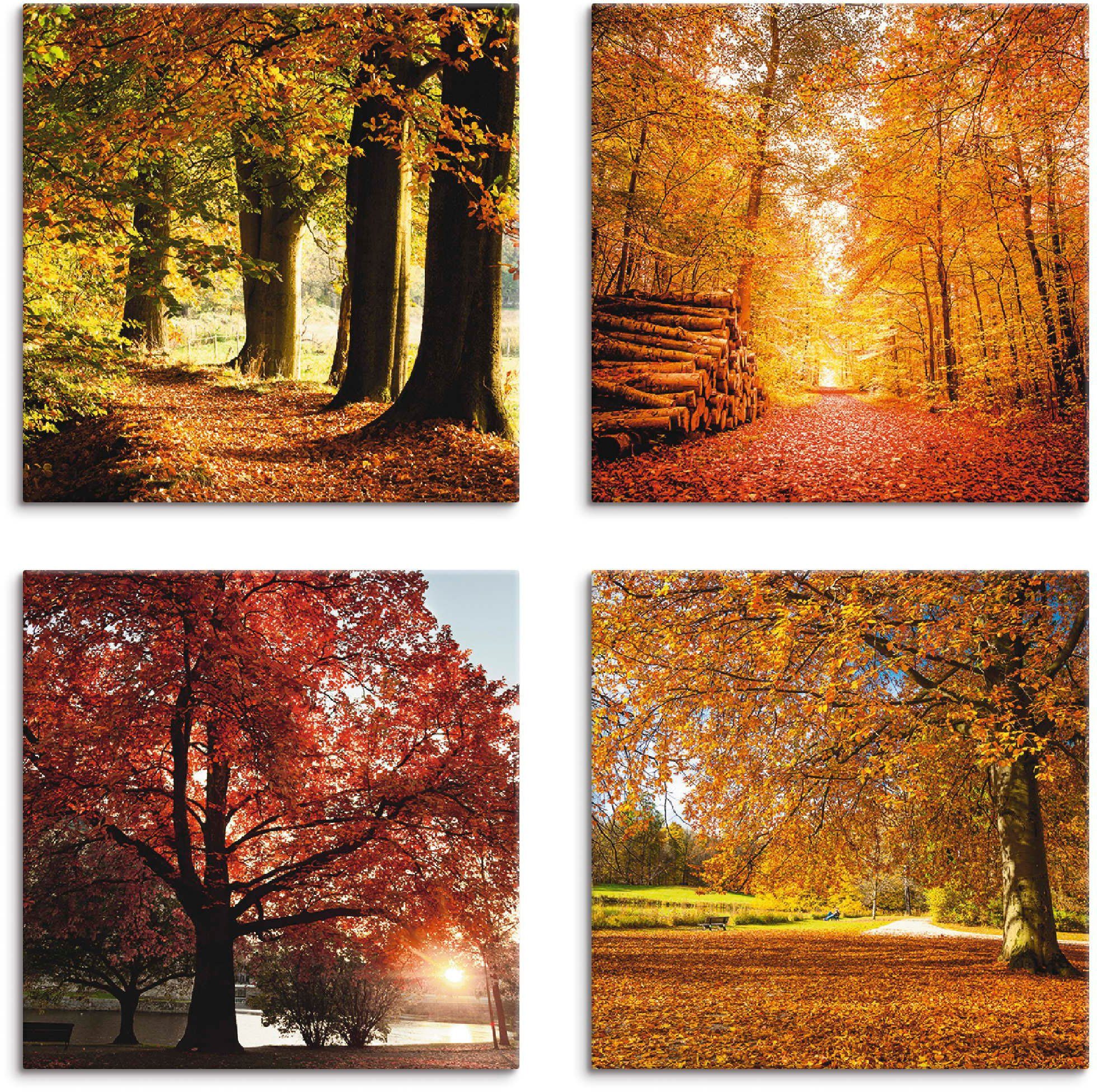 Artland Leinwandbild Herbstlandschaft, Bäume (4 St), 4er Set, verschiedene Größen | Leinwandbilder