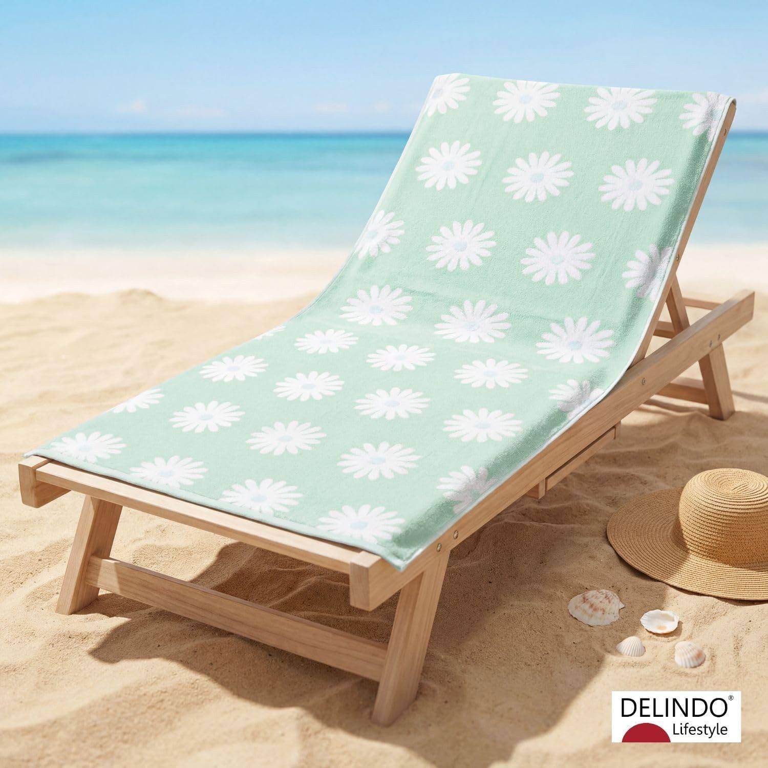 Delindo Lifestyle Strandtuch Nizza, großes Badelaken, Gänseblümchen-Muster, Baumwolle, 100x180 cm, Besonders saugfähig, weiche Oberfläche