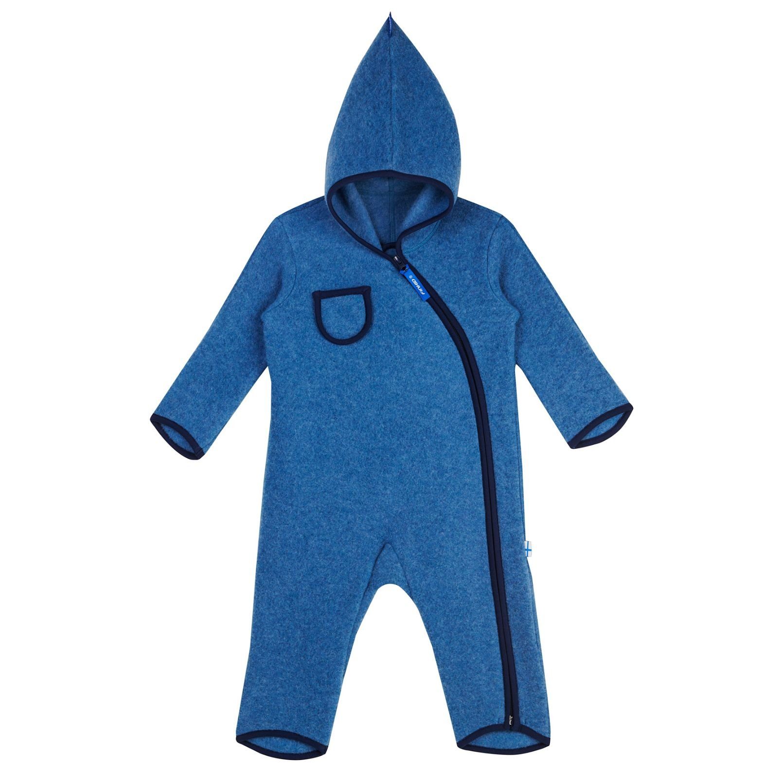 Finkid Overall Finkid Puku Wool Overall Teal Navy mit Zwergenkapuze Baby Kinder Babyoverall Blau | 