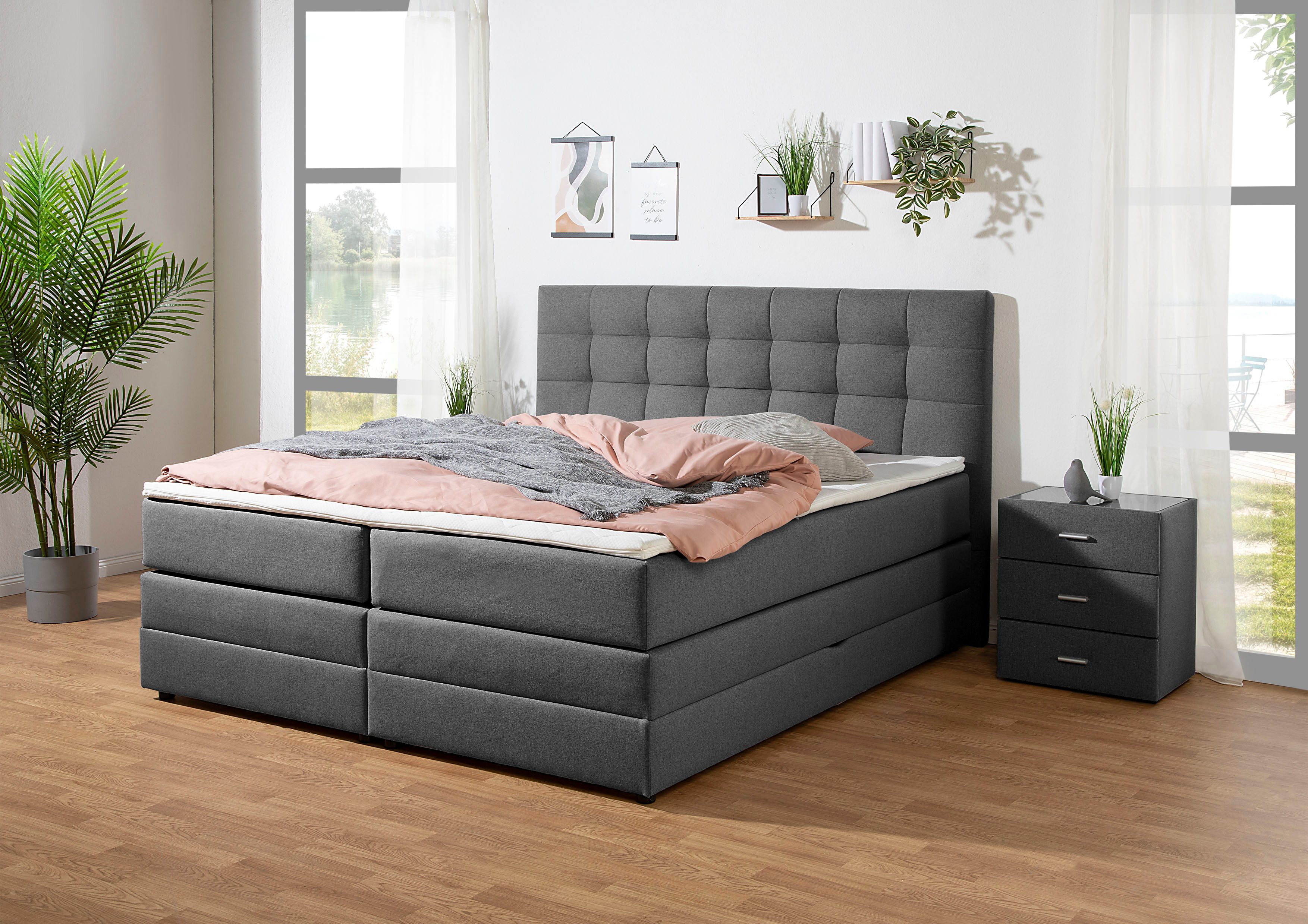 Home affaire Boxspringbett Ethan, inkl. Topper und geräumigen Bettkasten erhältlich in H2, H3 und H4