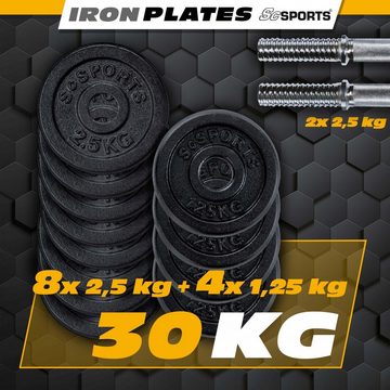 ScSPORTS® Kurzhantel Set 30 kg 30mm Kurzhantelset Gusseisen Hantelset Gewichte