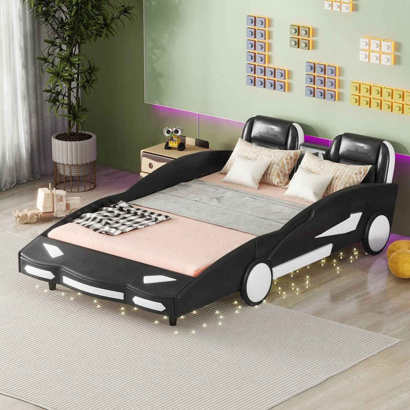 Fangqi Autobett 140x200cm Auto Einzelbett,Kinderbett,geeignet für Männer und Frauen (Familienbett,Auto-Modellbetten, Autobetten, Kinderbetten, Schwarz/Weiß)