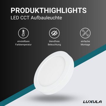 LUXULA Aufbauleuchte LED CCT Aufbauleuchte, 12W, 1190 lm, ø177x35mm, Lichtfarbe einstellbar, LED fest integriert, warmweiß, CCT, neutralweiß, kaltweiß