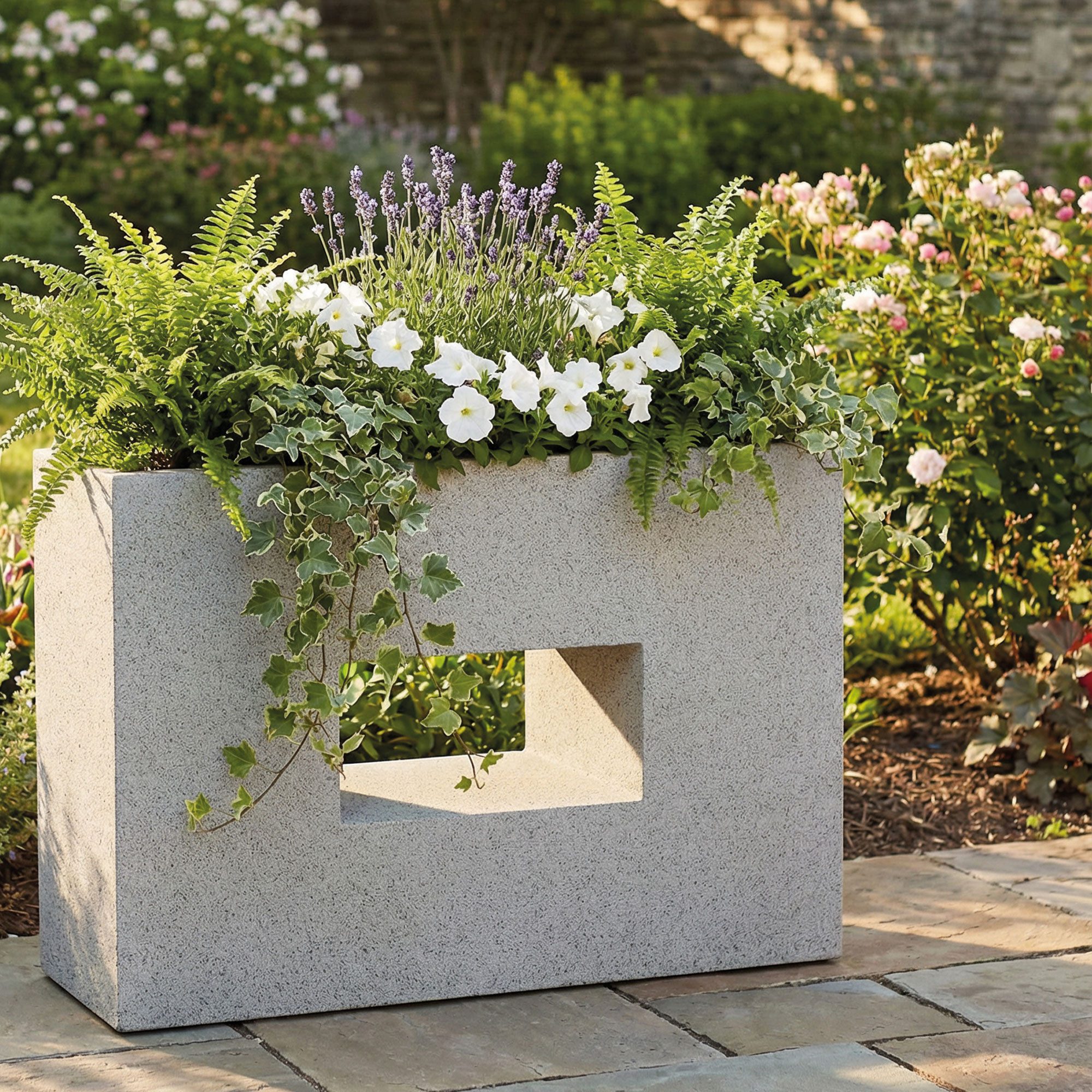 Pflanzwerk® Hochbeet Pflanzkübel VISTA - (Granit Grau) - 52cm x 75cm x 27cm, Fiberglas - Handgefertigt - Rechteckig - Frostbeständig