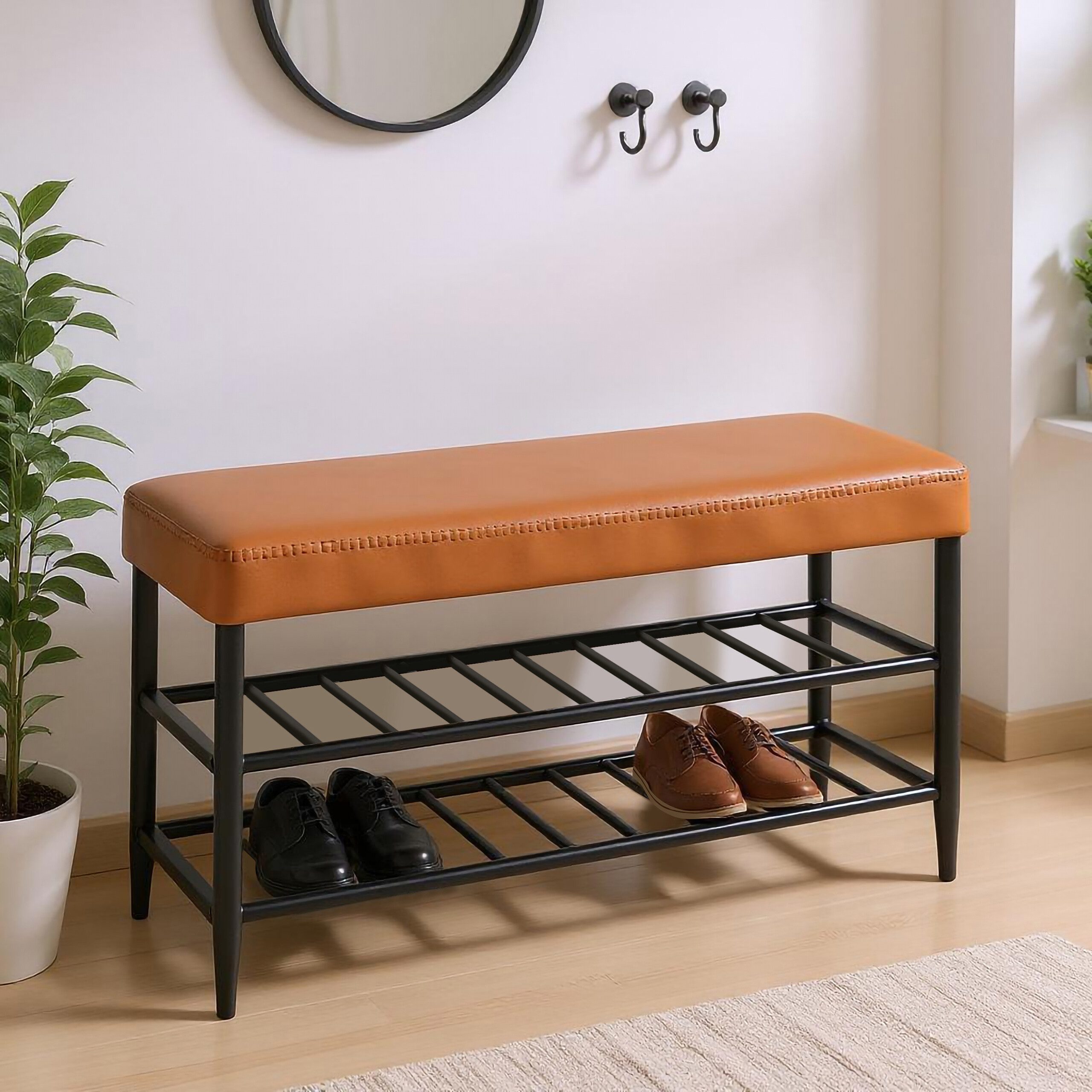 relaxdays Schuhbank mit 2 Schuhablage, braun, 80 cm