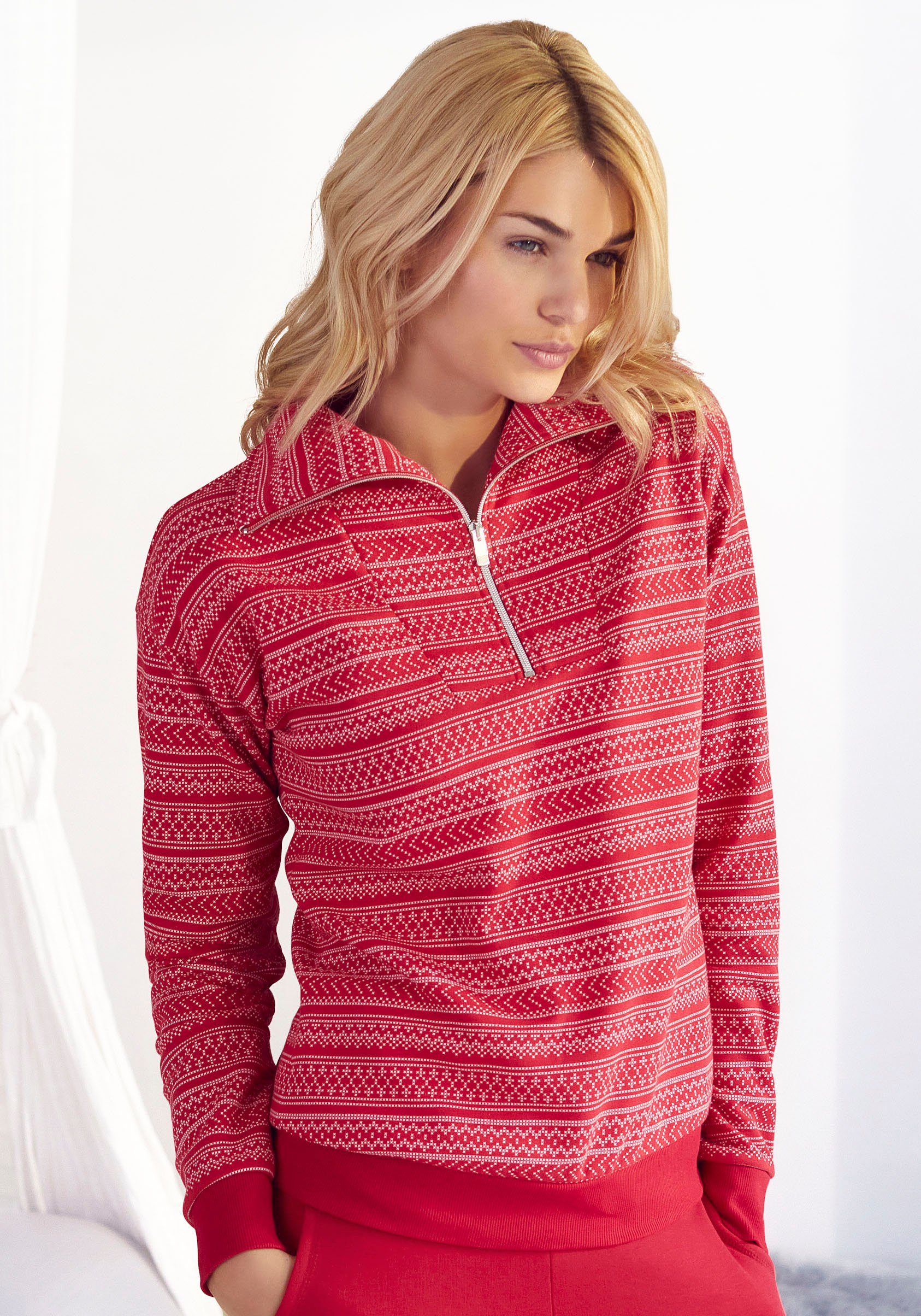 s.Oliver Sweatshirt mit Norwegermuster, Loungeanzug cherryrot