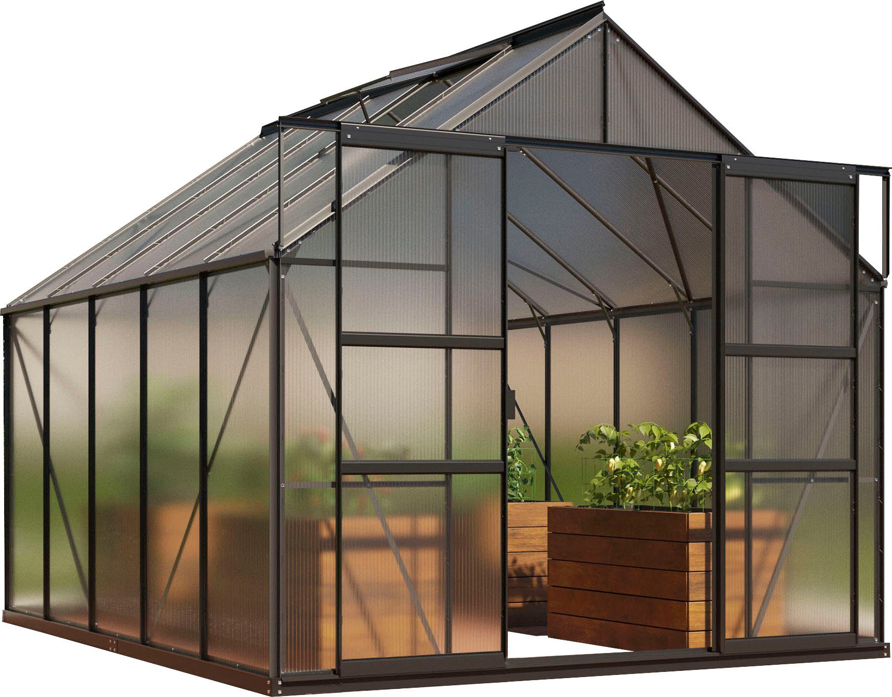 Vitavia Gewächshaus Mars 8300, BxTxH: 257 x 321 x 231,8 cm, 4 mm Wandstärke, Alu-Profile, 4 mm Hohlkammerplatten