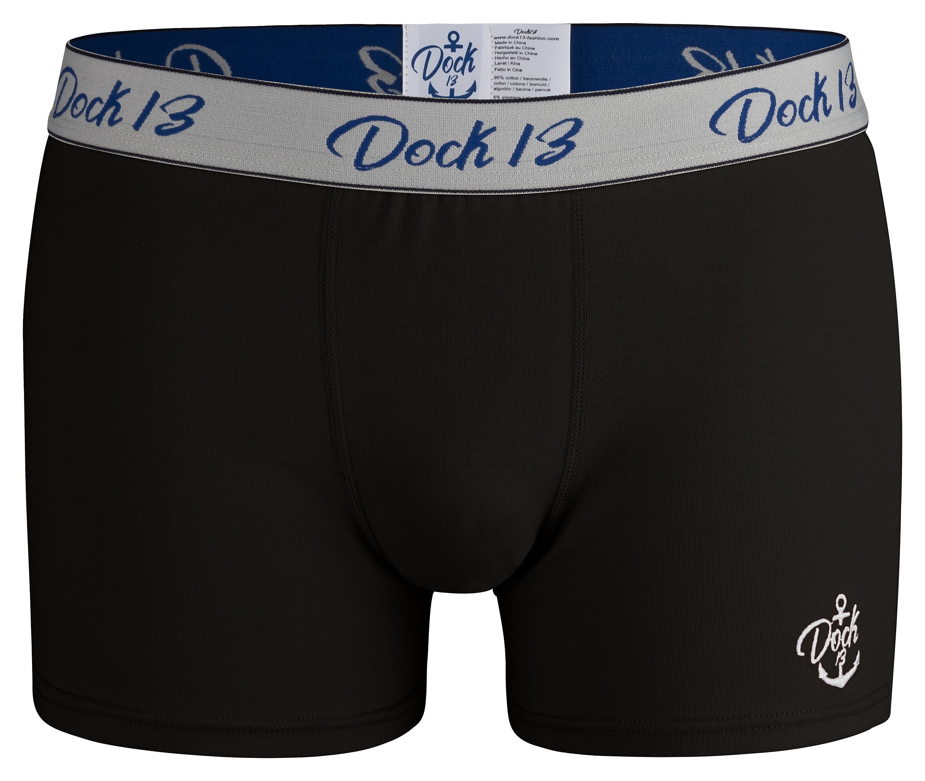 Dock13 Retro Boxer Dock13 Männer 3-St., (3er-Set, Stickerei Boxershorts gewebter schwarz (3er als Logo Pack 3er-Pack) Unterhosen Bund