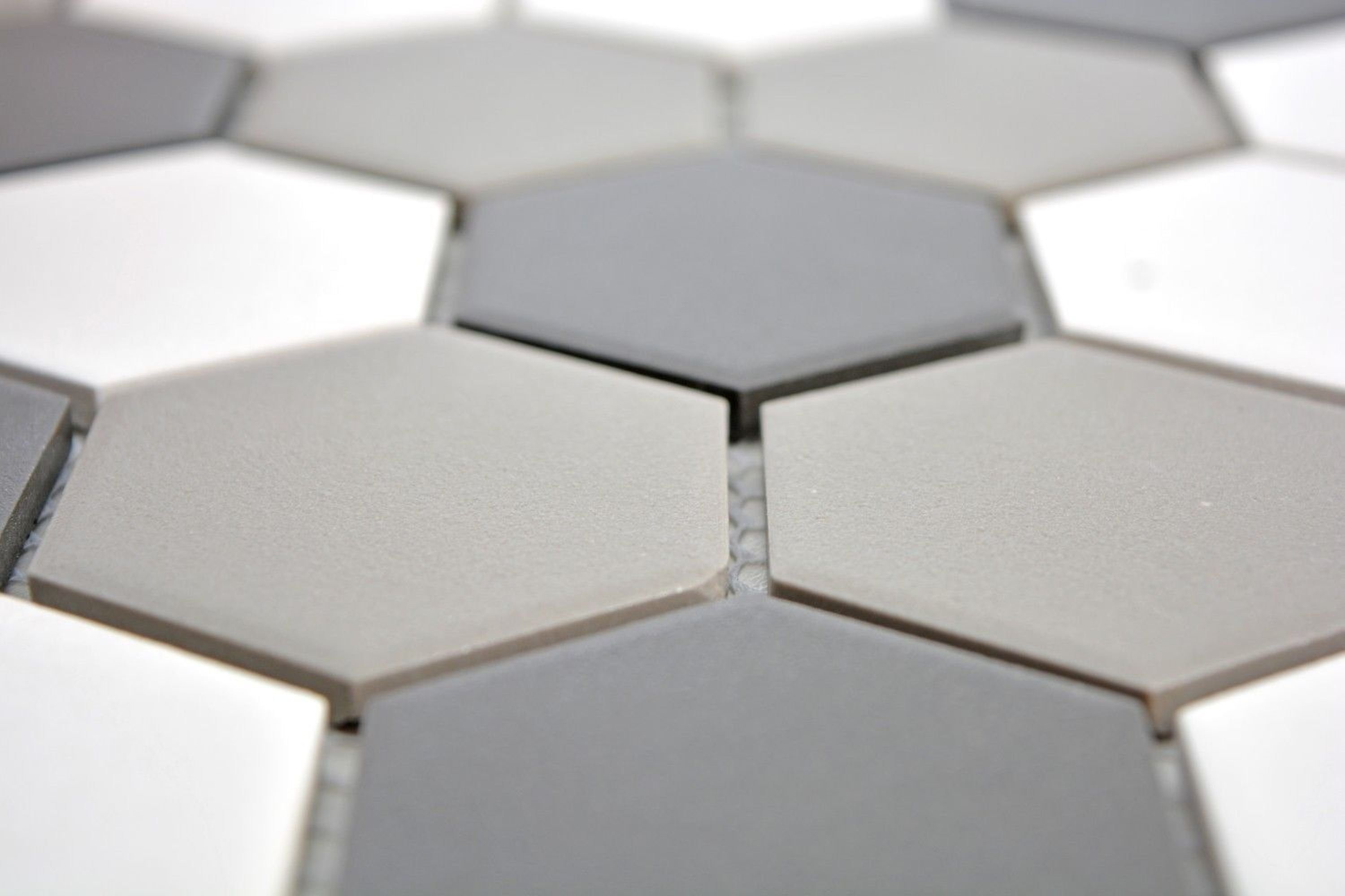 Mosani Bodenfliese Hexagon Mosaik Fliese rutschsicher weiß Keramik schwarz grau