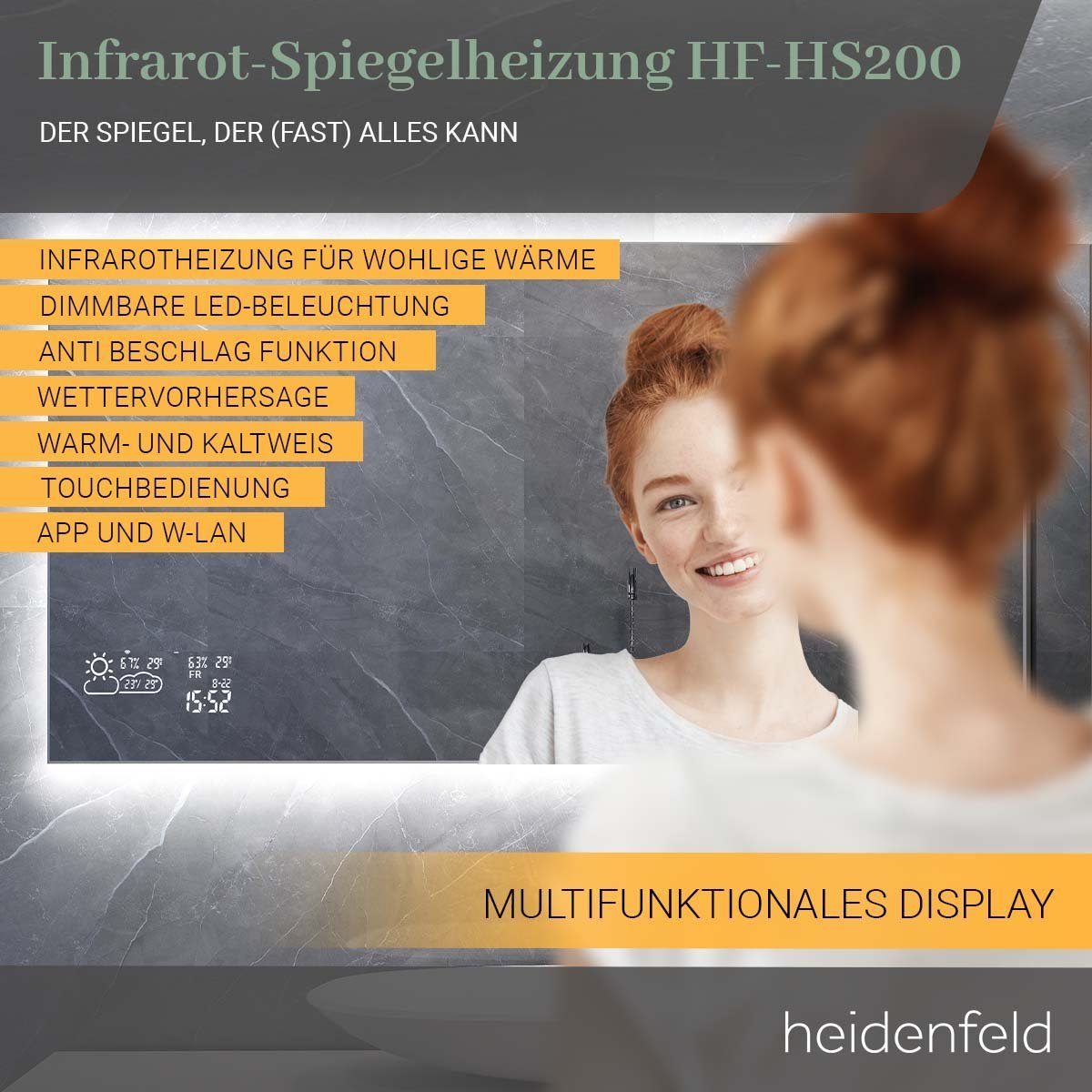 Heidenfeld Infrarotheizung Spiegelheizung HF-HS200 inkl. Touchdisplay günstig online kaufen