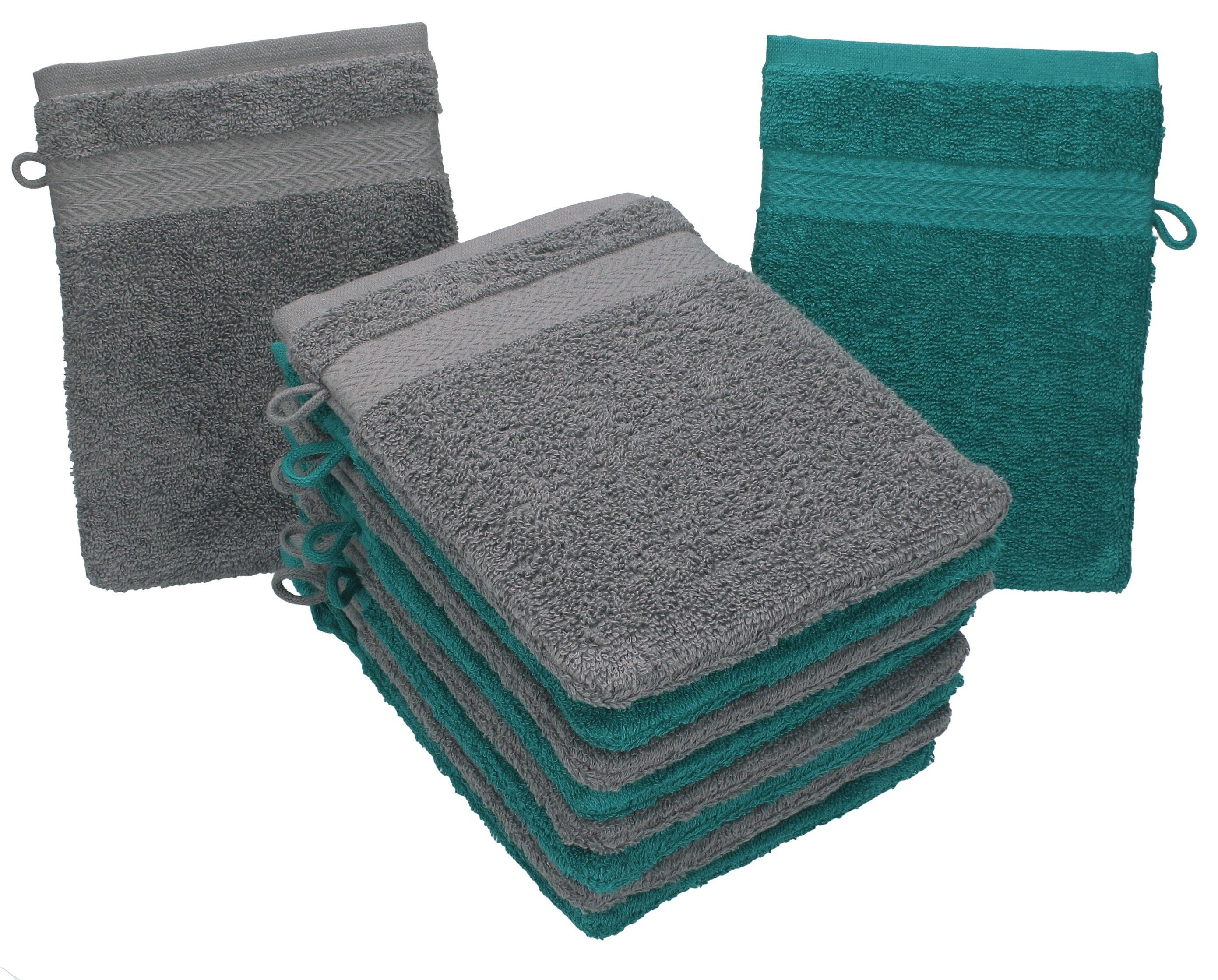 Betz Handtuch Set 10 Stück Waschhandschuhe Premium 100% Baumwolle Waschlappen Set 16x21 cm Farbe smaragdgrün und anthrazit, 100% Baumwolle, (10-tlg)