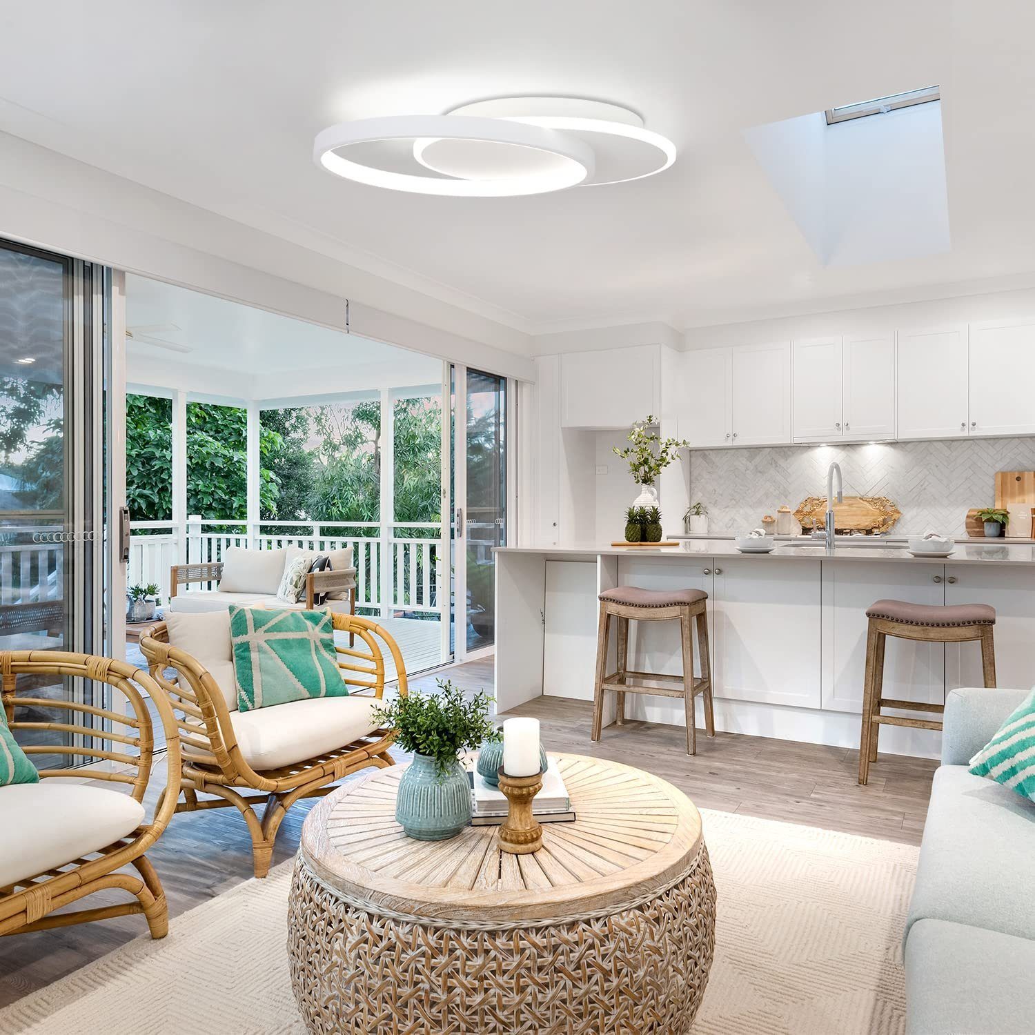ZMH LED Deckenleuchte Wohnzimmer Dimmbar Modern Deckenlampe mit Fernbedienung für Flur, Augenschutz, Einfache Installtion, LED fest integriert, Tageslichtweiß, 2800lm