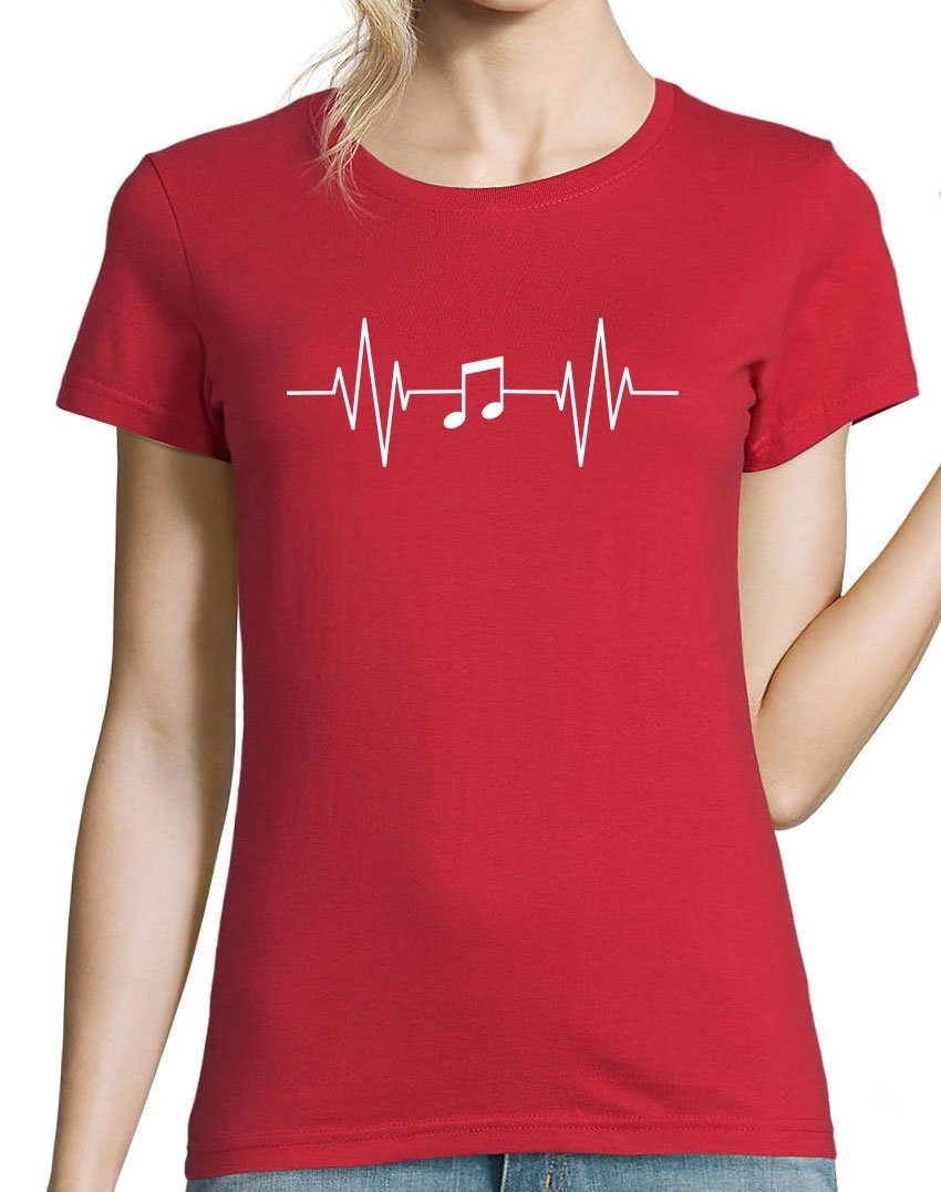 Youth Designz Rot Damen Note T-Shirt Music Frontprint Musik mit Heartbeat Shirt