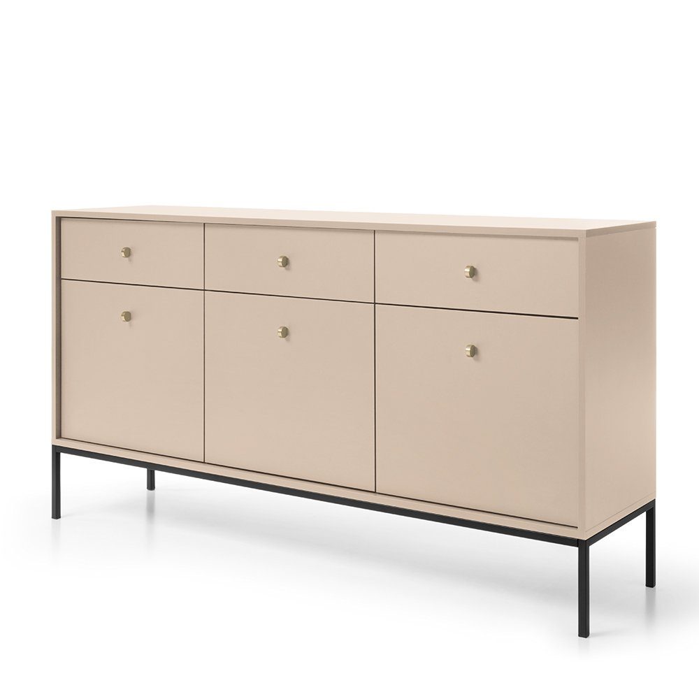 Lomadox Sideboard MALAGA-160, 154cm breit, sandbeige, Fußgestell schwarz, goldene Griffe