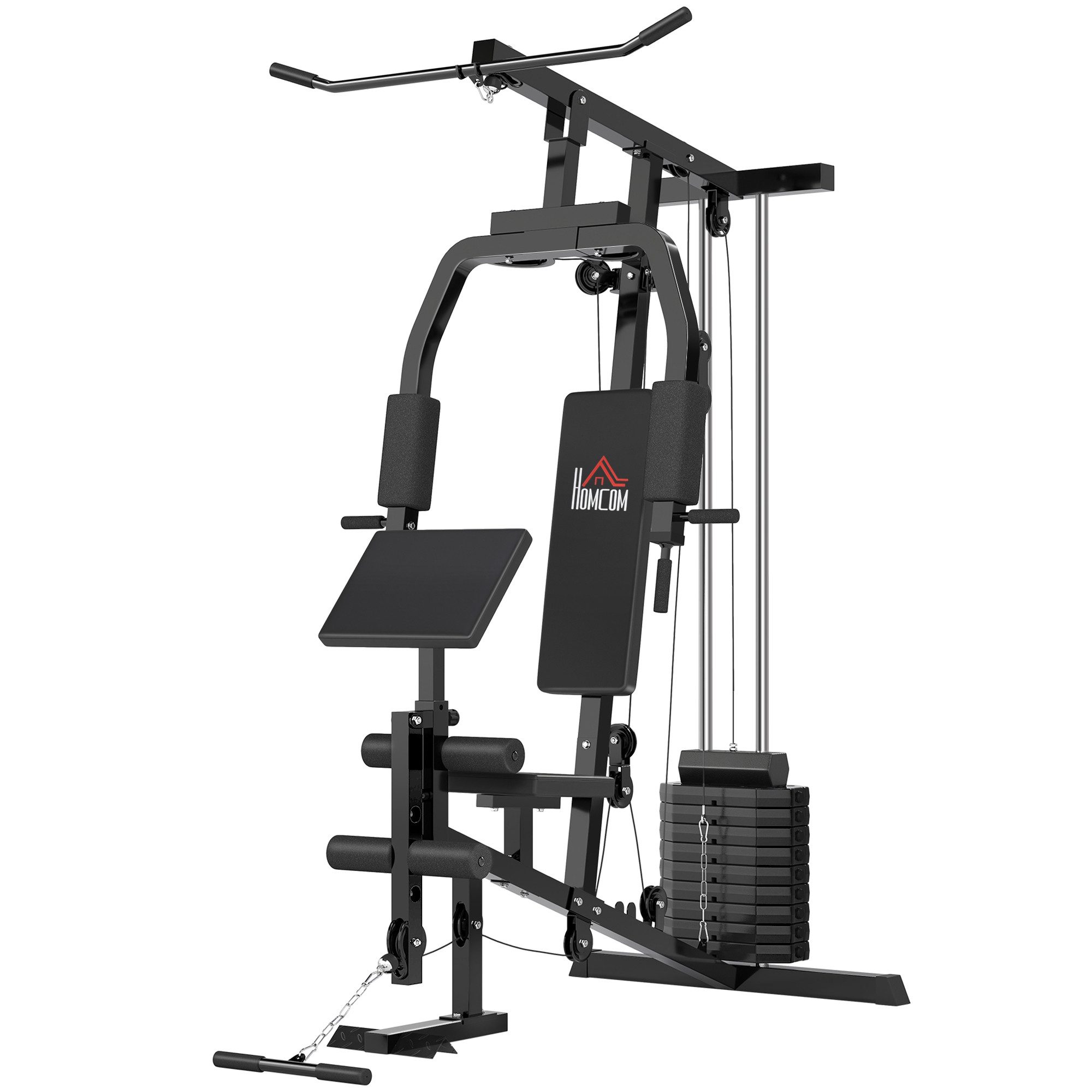 HOMCOM Kraftstation Fitnessstation Multigym Fitnesscenter Fitnessgerät, 10 Gewichtsblöcke (inkl. Gewichten mit Rollenpolsterung, 1-tlg., Stahl), Schwarz 148cm x 108cm x 207cm